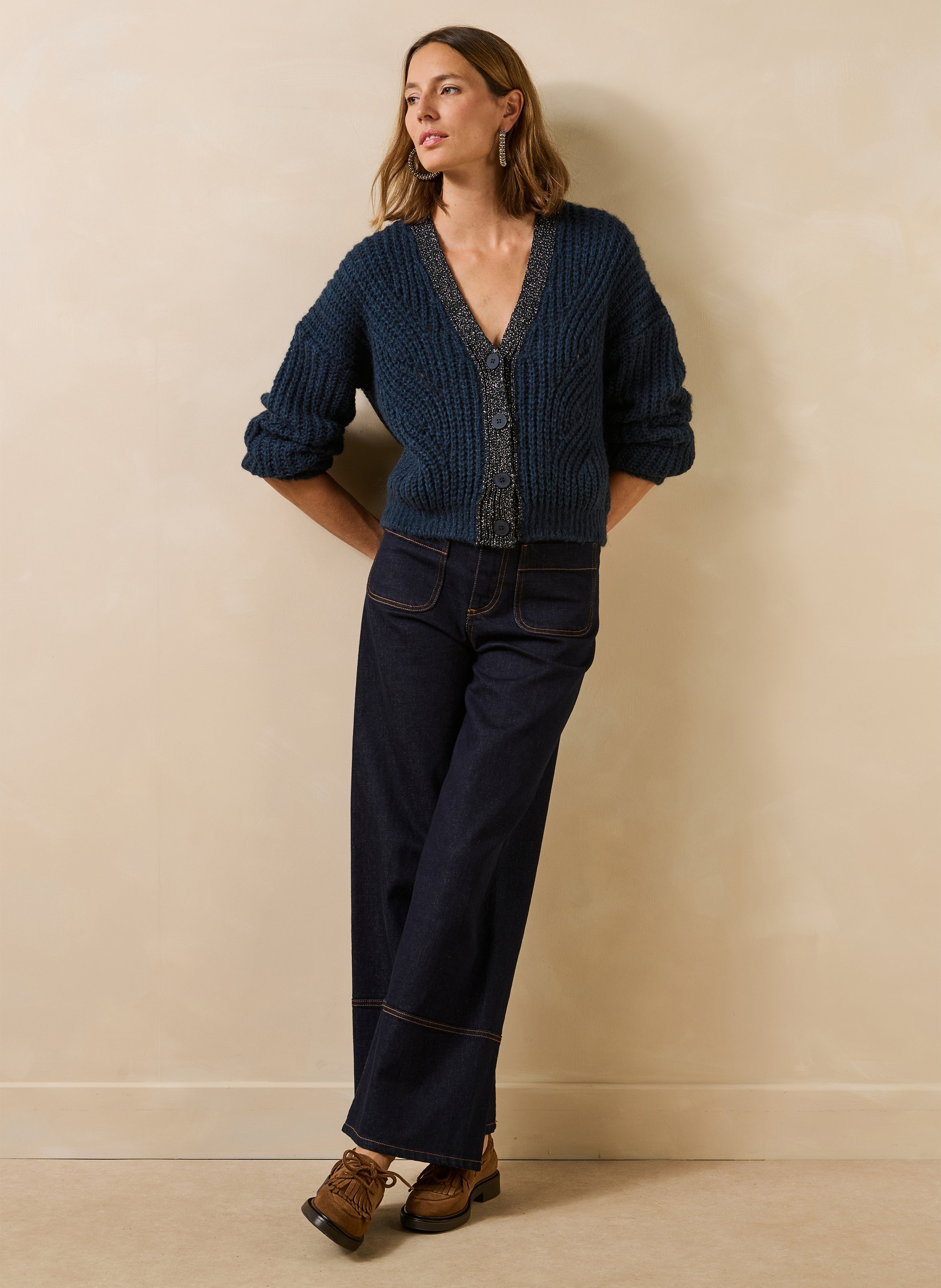 Ruimvallend vest met iriserende strepen LA FEE MARABOUTEE Blauw