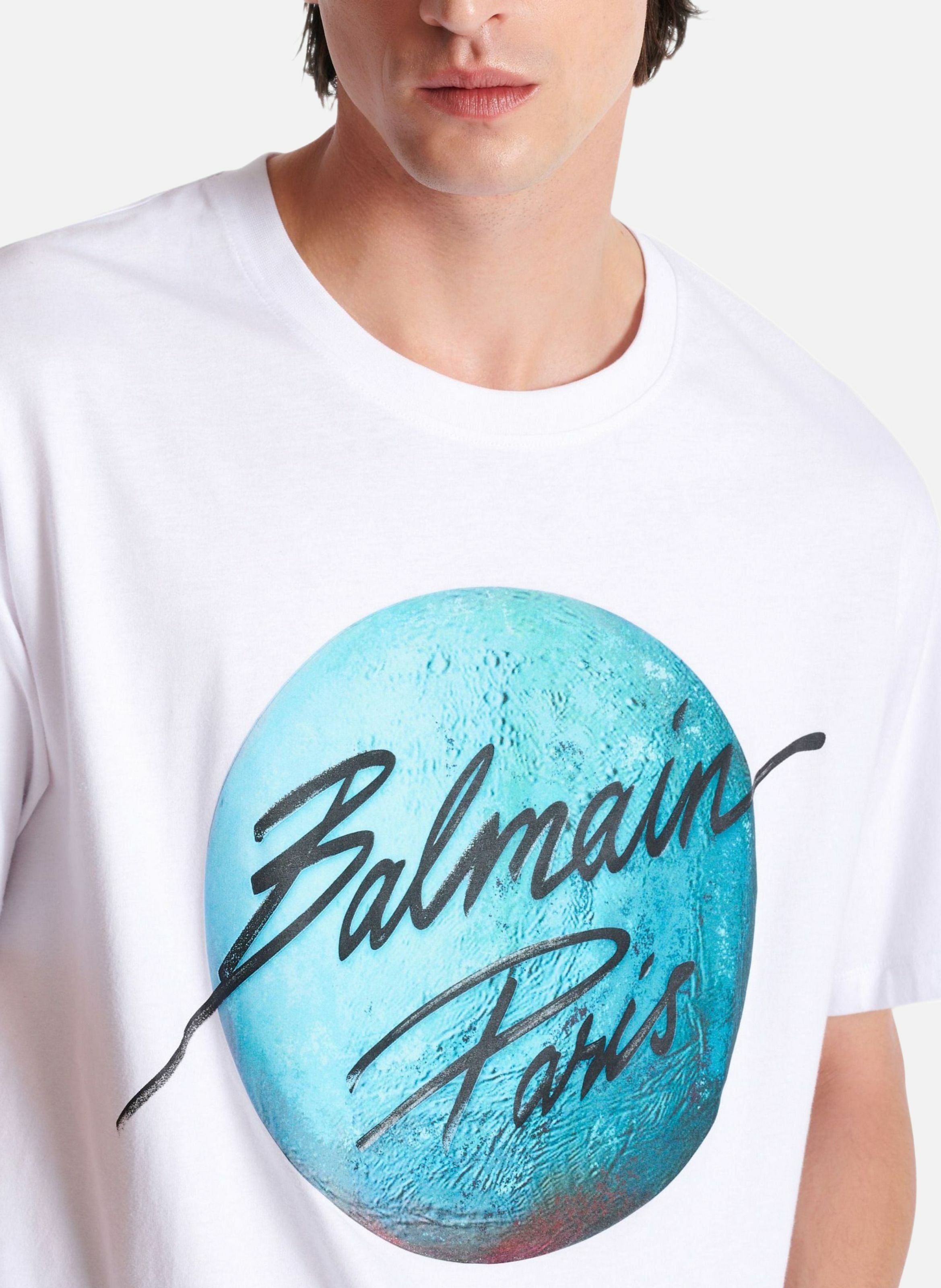 T-shirt imprimé balmain paris logo et planète BALMAIN Blanc