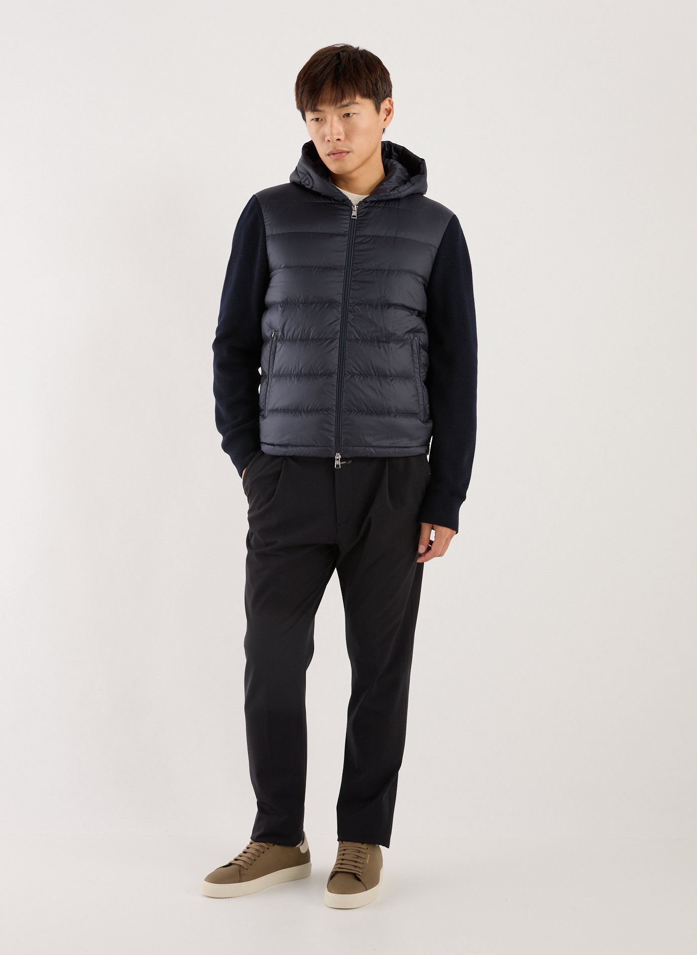 Bi-material virgin wool cardigan MONCLER Blue