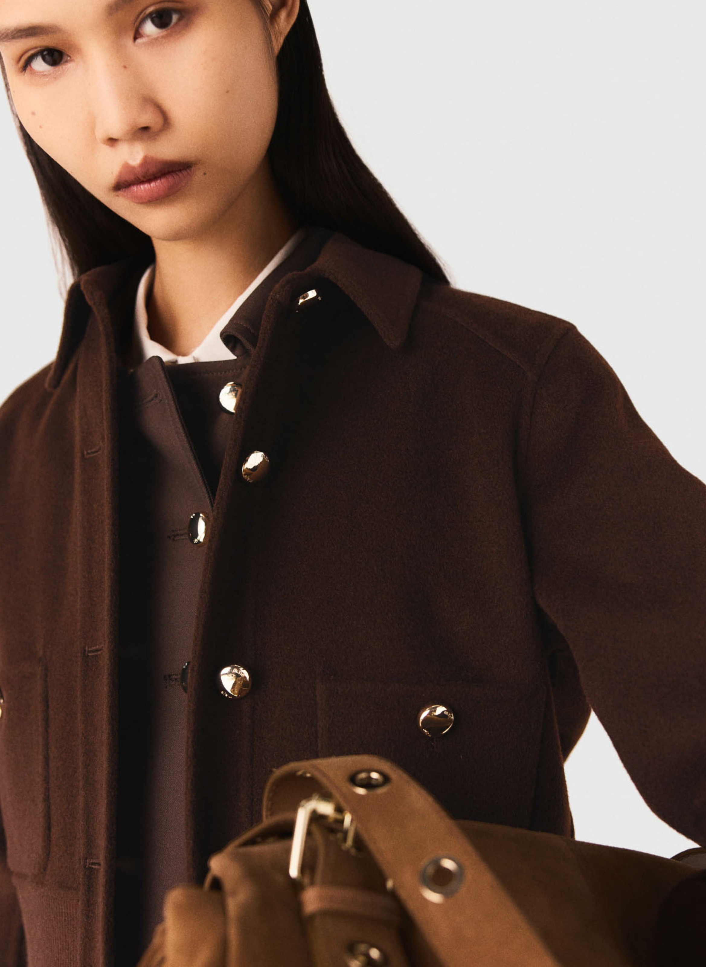 Blouson col classique en laine mélangée MAJE Marron