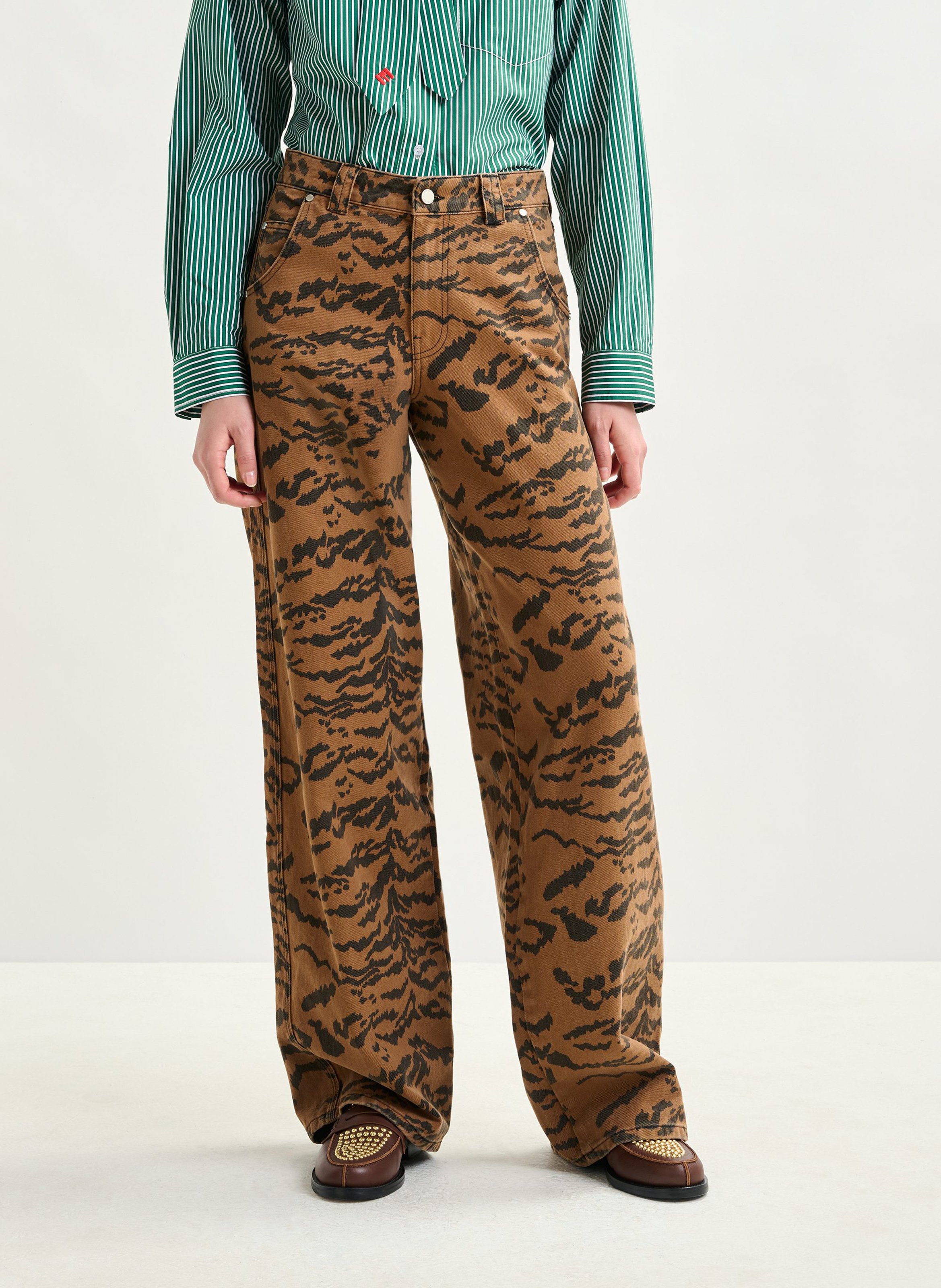 Pantalon large en coton impeccable ESSENTIEL ANTWERP Marron