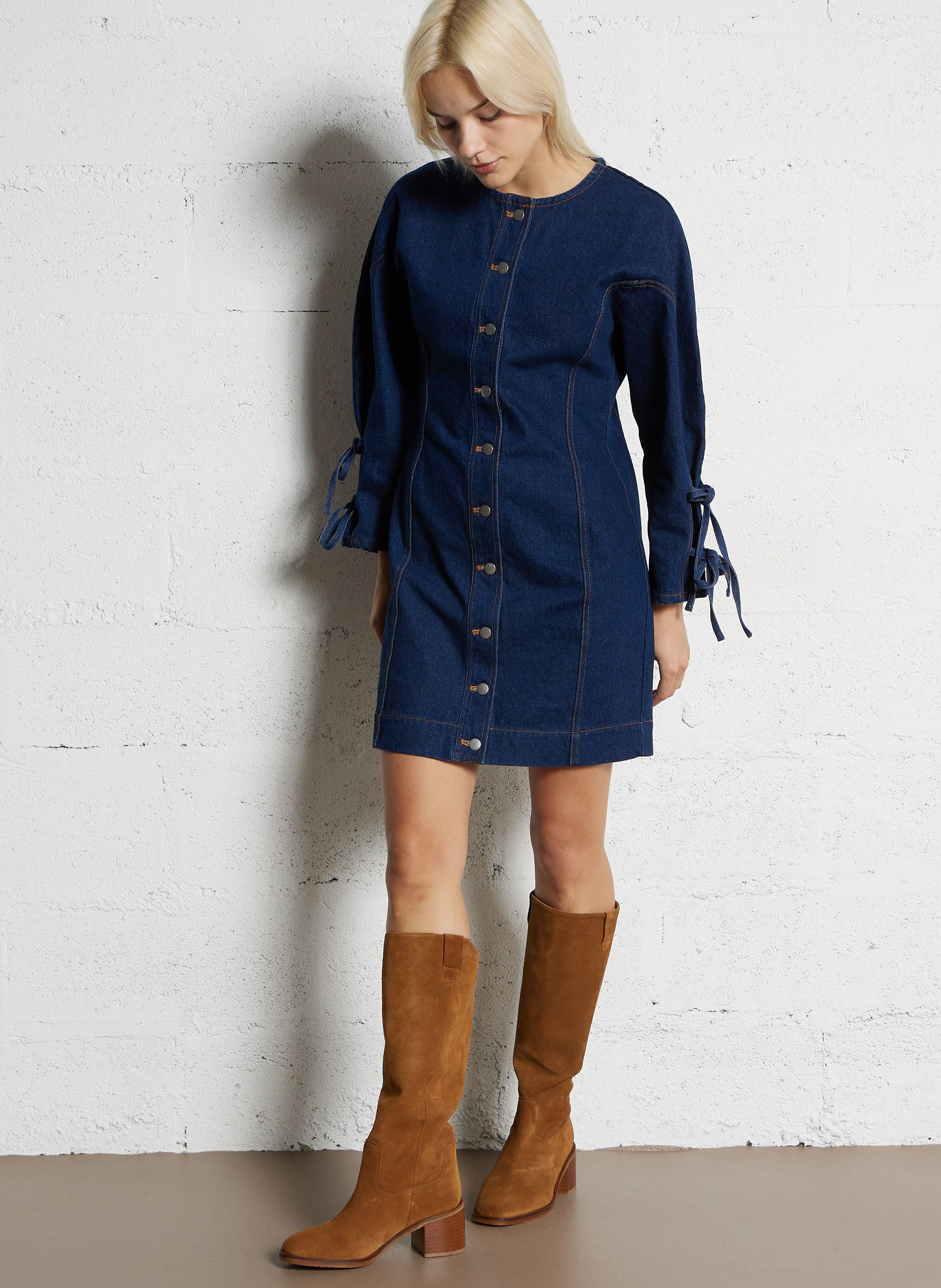 Bottes hautes unies en cuir suédé victoria MAISON 123 Beige