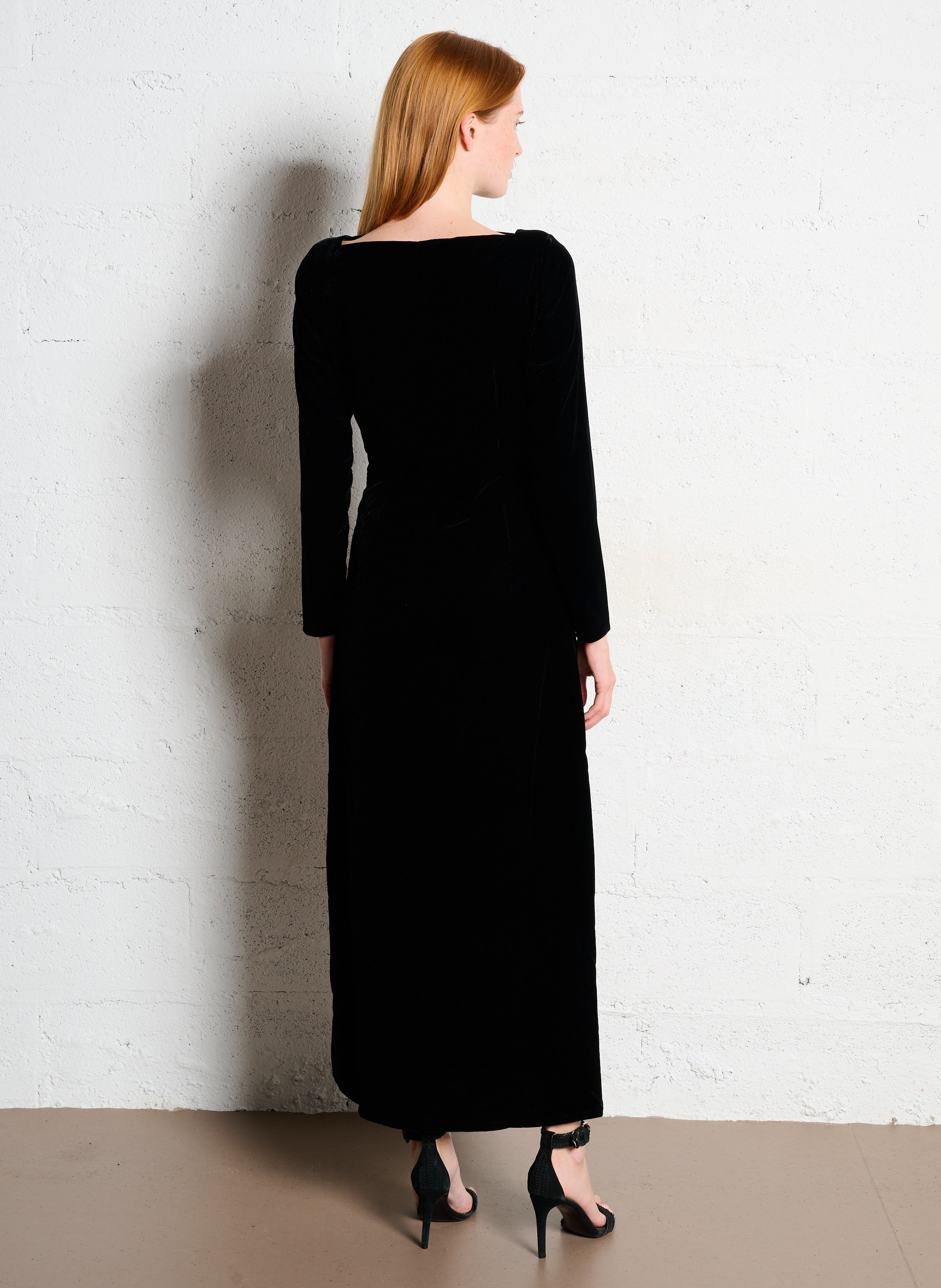 Robe midi col bateau aspectvelours rafaela MAISON 123 Noir