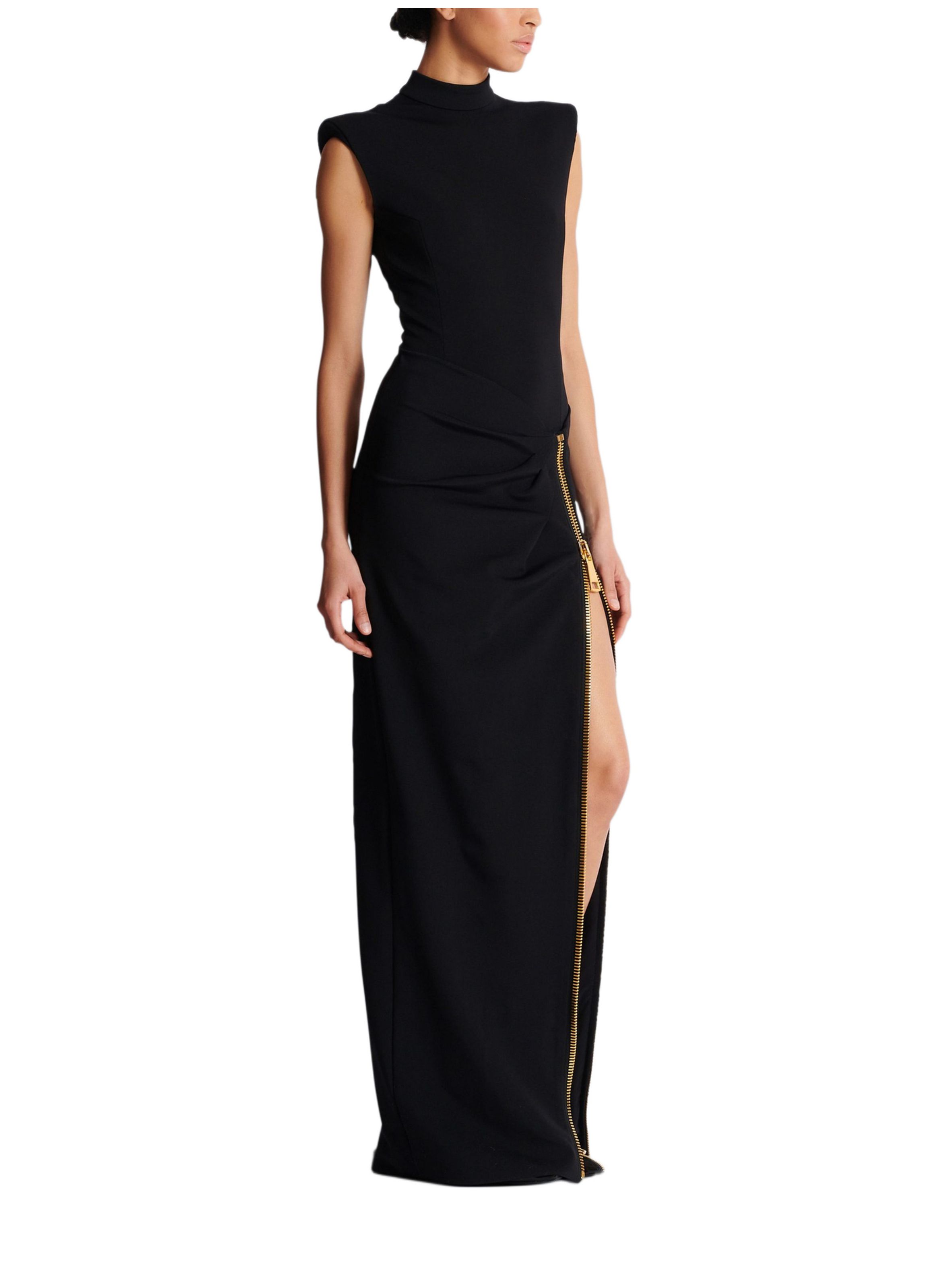Robe longue fendue en jersey BALMAIN Noir