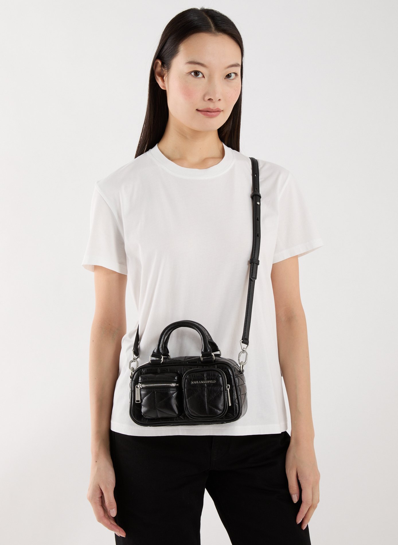 Sac à main matelassé avec bandoulière amovible en cuir KARL LAGERFELD Noir