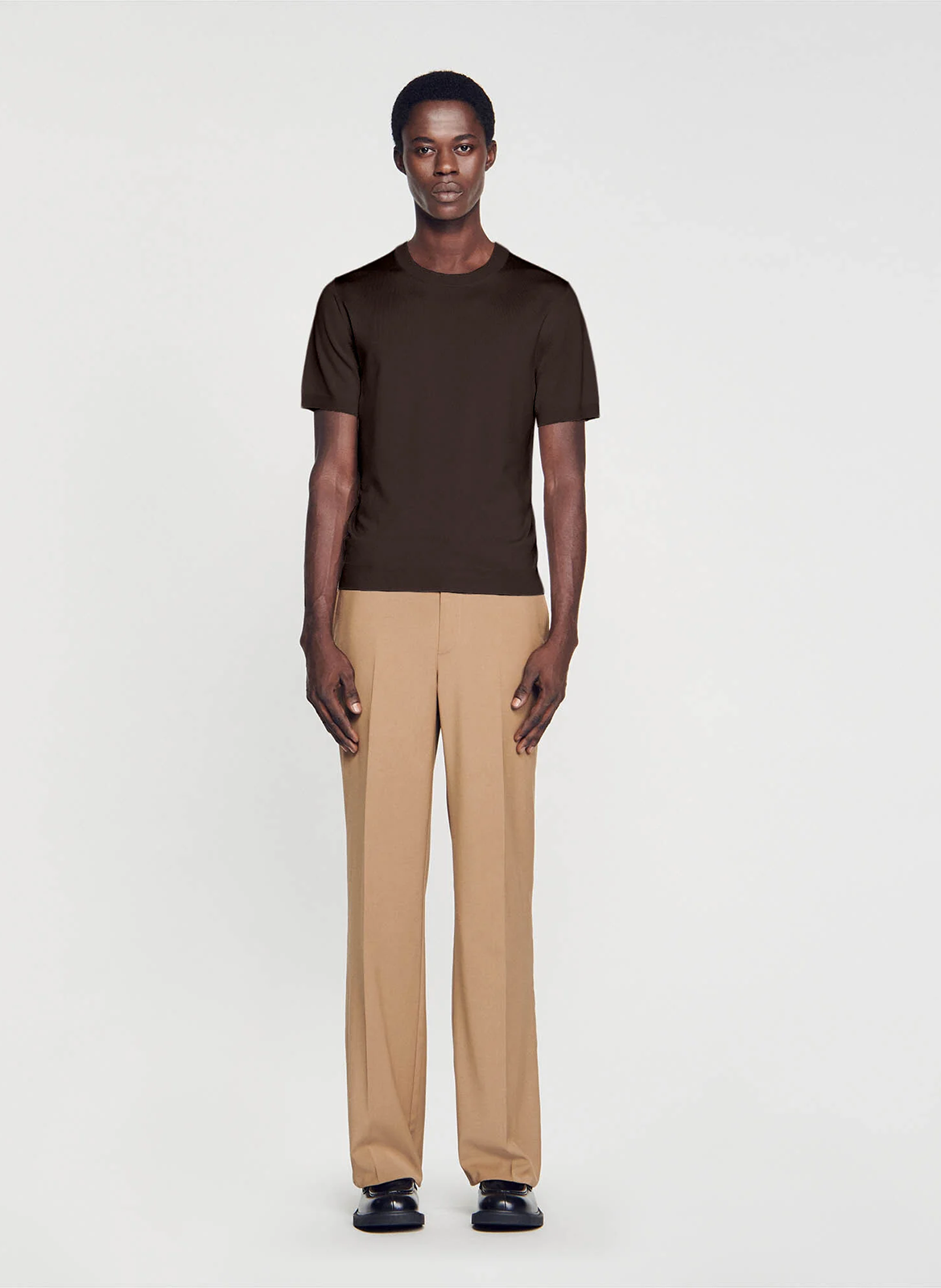 Tee-shirt col rond regular fit SANDRO Marron