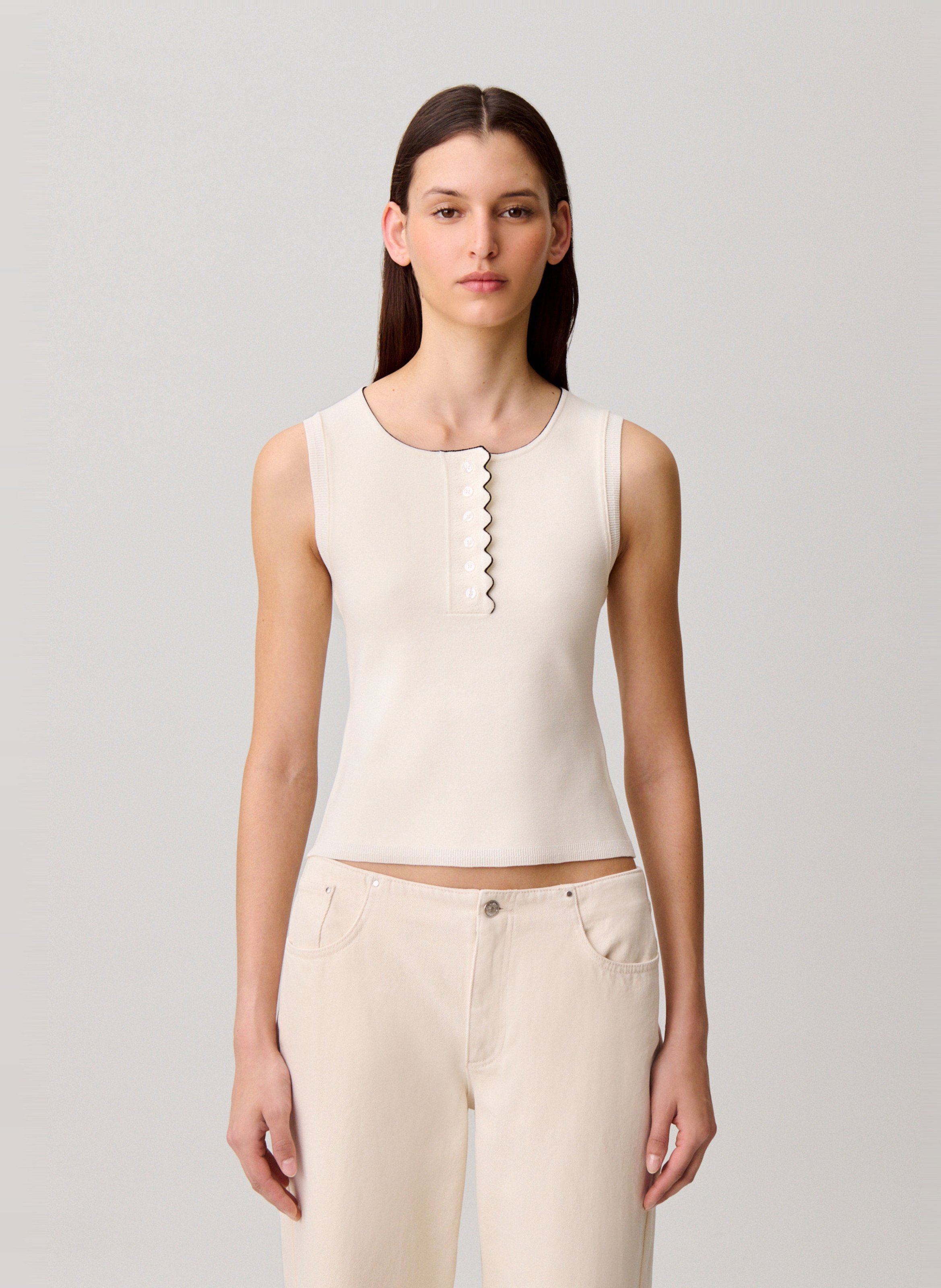 Top droit col rond en maille CLAUDIE PIERLOT Beige