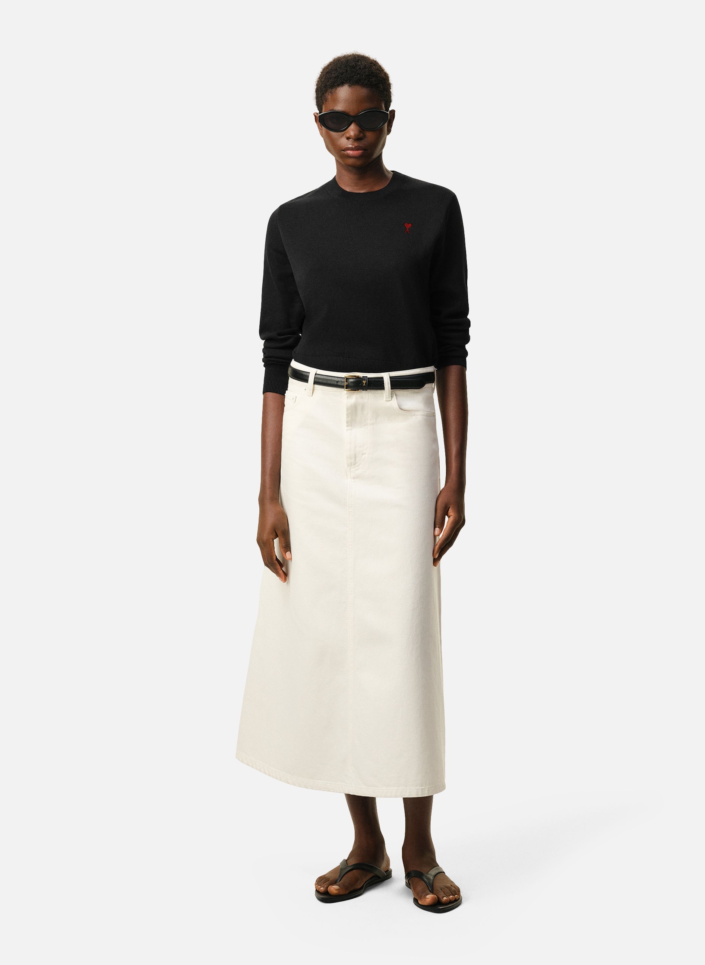 Pull Col Rond Ami De Coeur En Laine AMI PARIS Noir