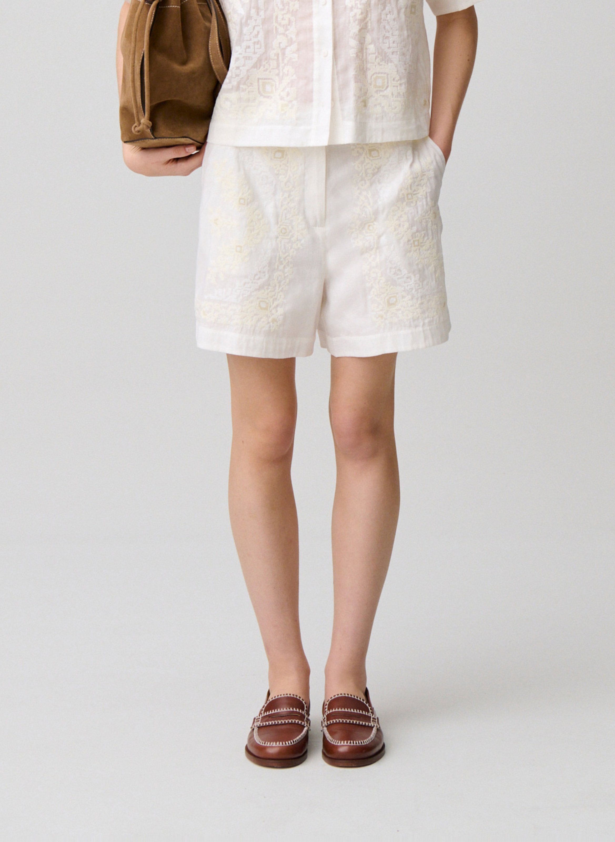 Short droit en coton mélangé CLAUDIE PIERLOT Beige
