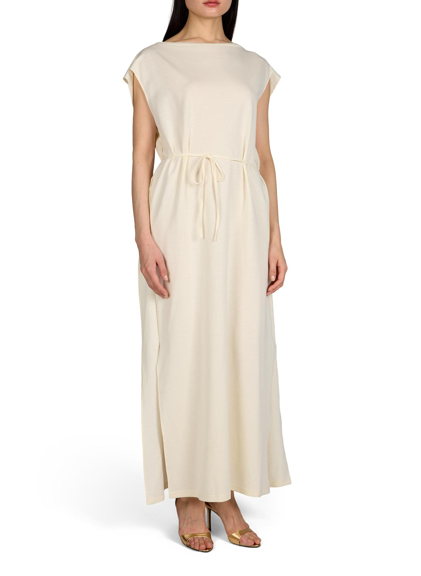 Robe longue col carré en coton mélangé VIKTORIA CHAN Beige