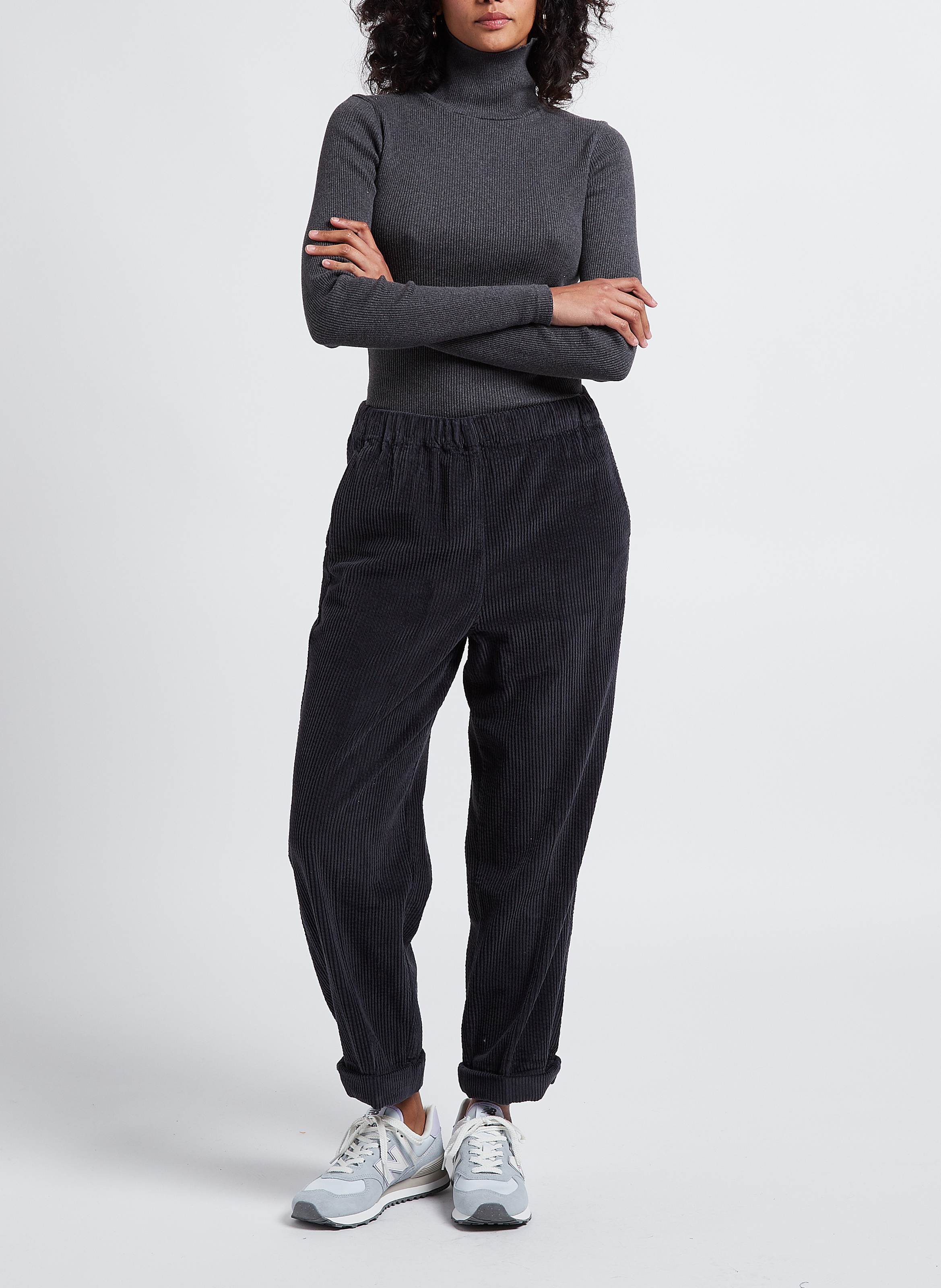 Pantalon large taille haute en velours côtelé padow AMERICAN VINTAGE Noir