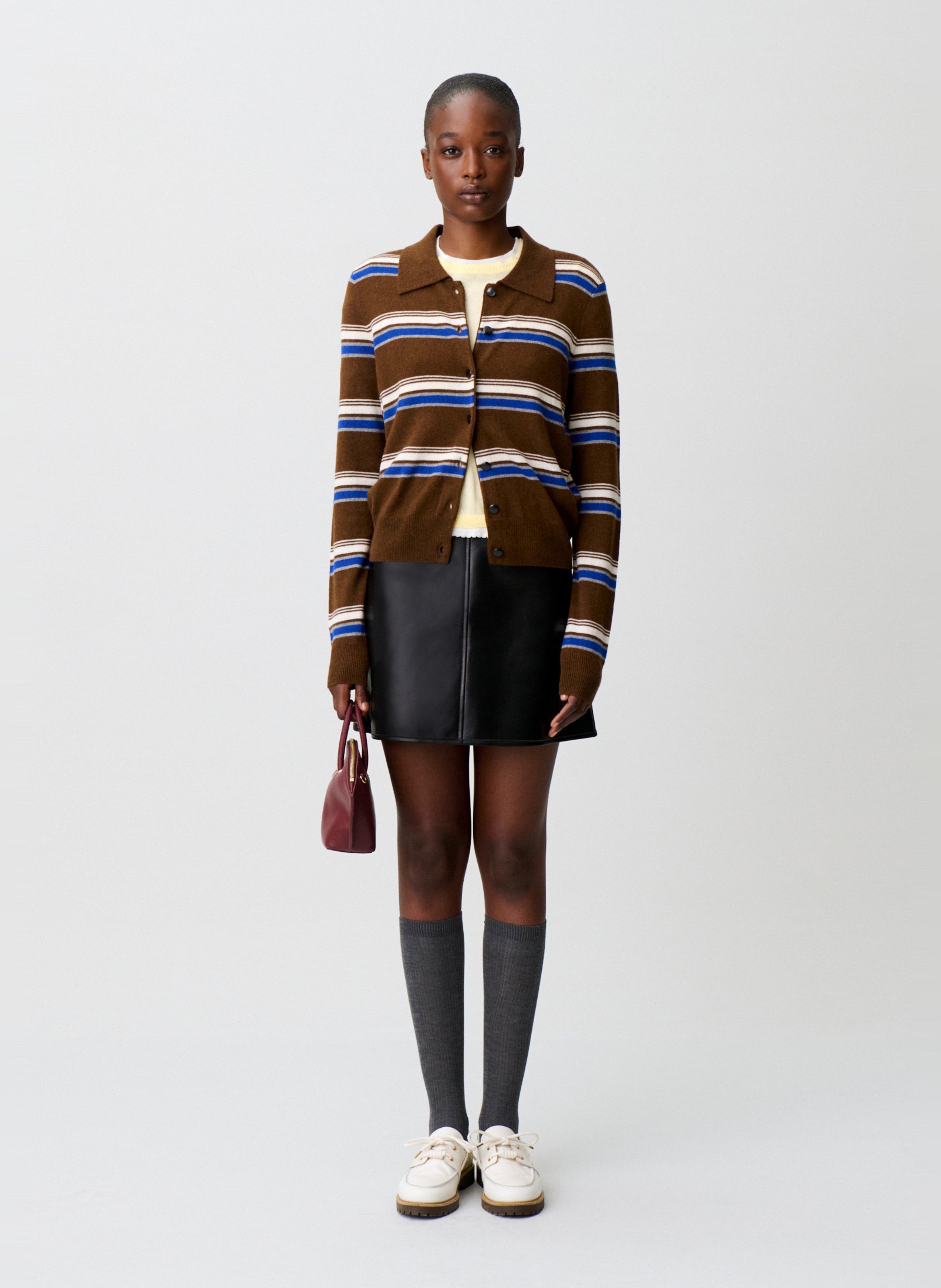 Gilet droit col classique en laine et cachemire rayé CLAUDIE PIERLOT Multicolore