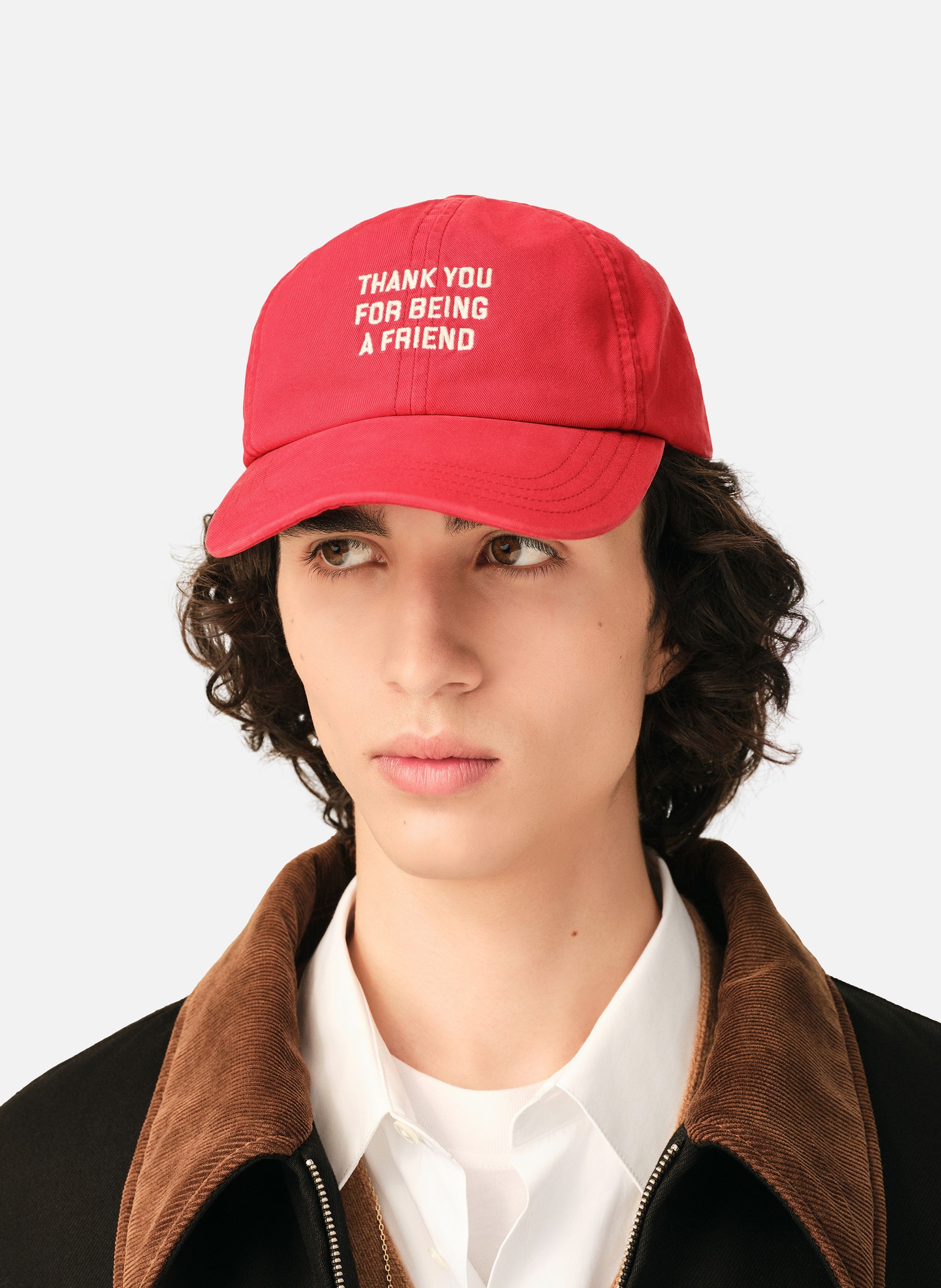 Casquette unisexe en coton "thank you for being a friend" AMI PARIS Rouge