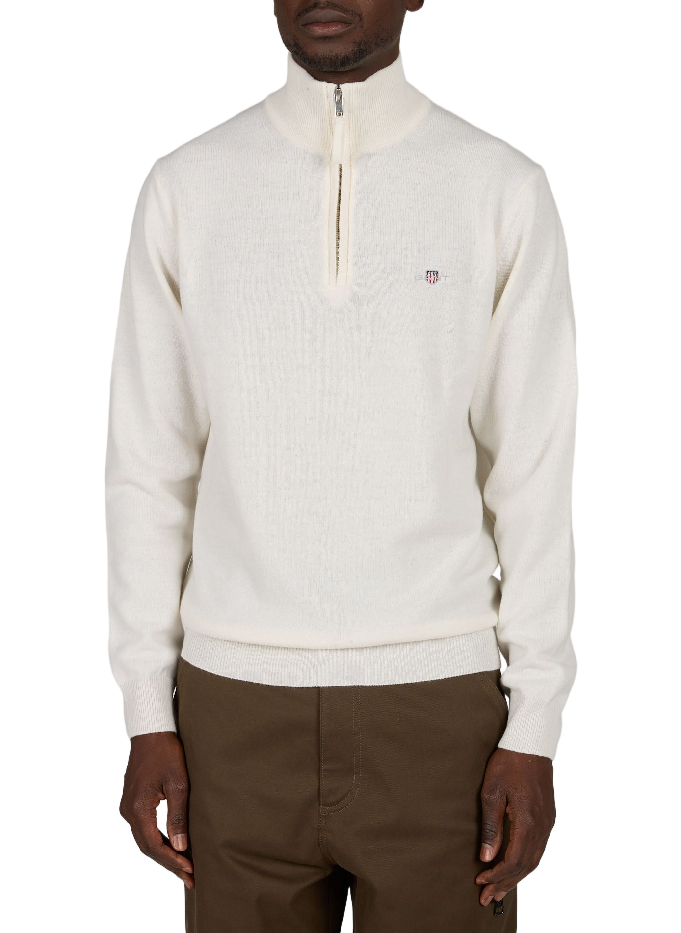 Trui met opstaande kraag en rits in effen wol GANT Beige