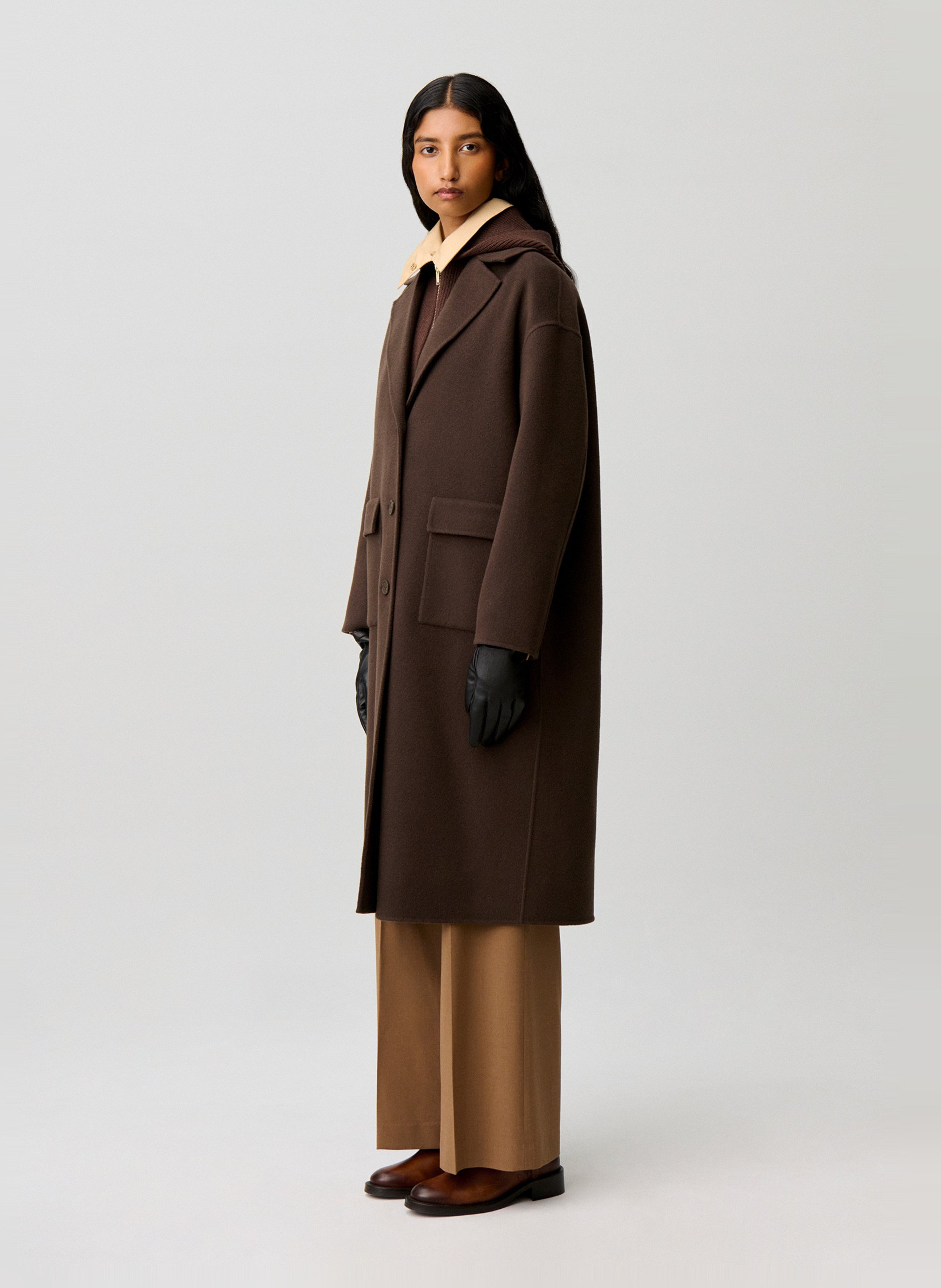 Manteau droit en laine mélangée CLAUDIE PIERLOT Marron