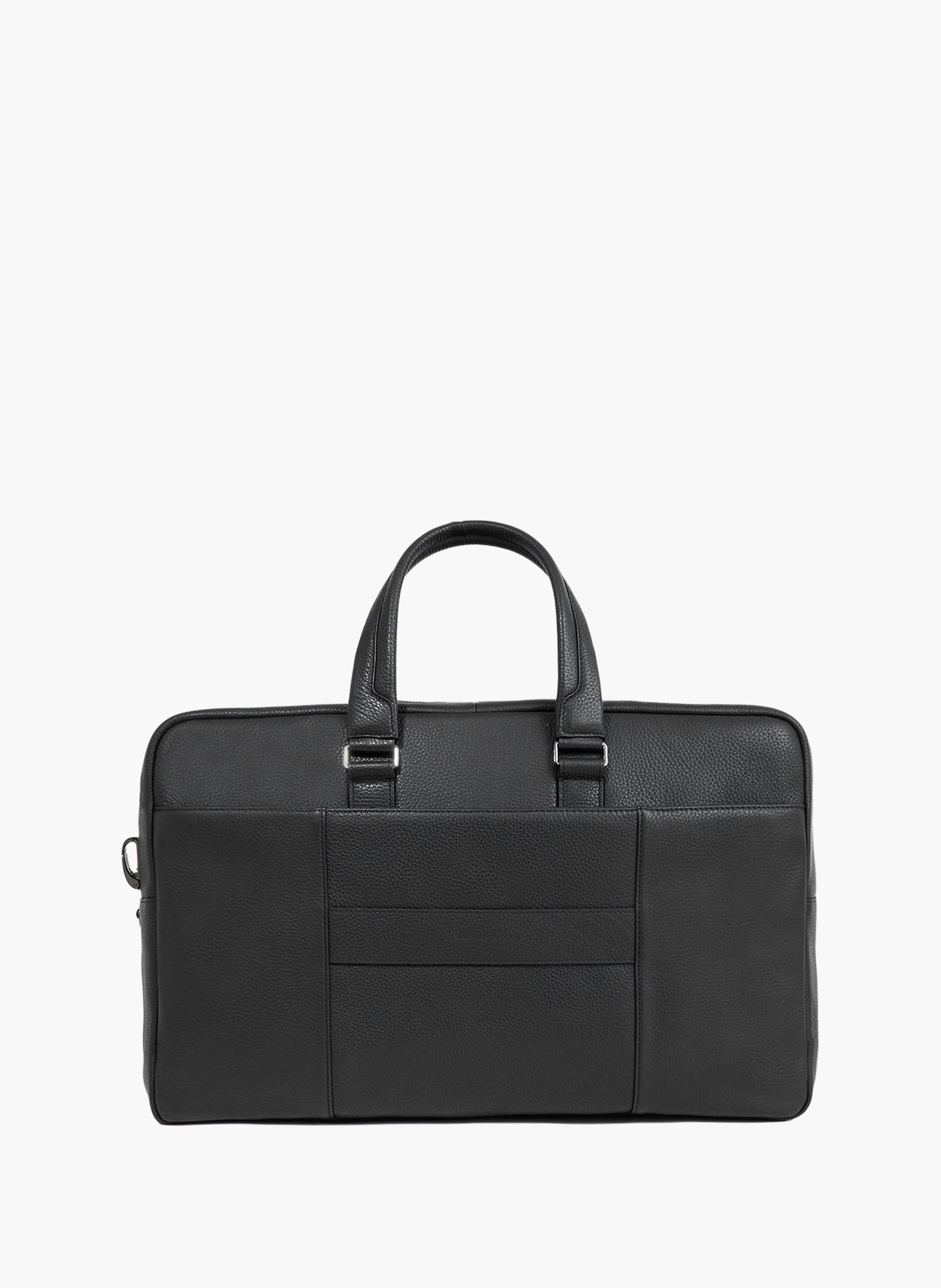 Leather duffel bag with shoe compartment & trolley strap PIQUADRO Black