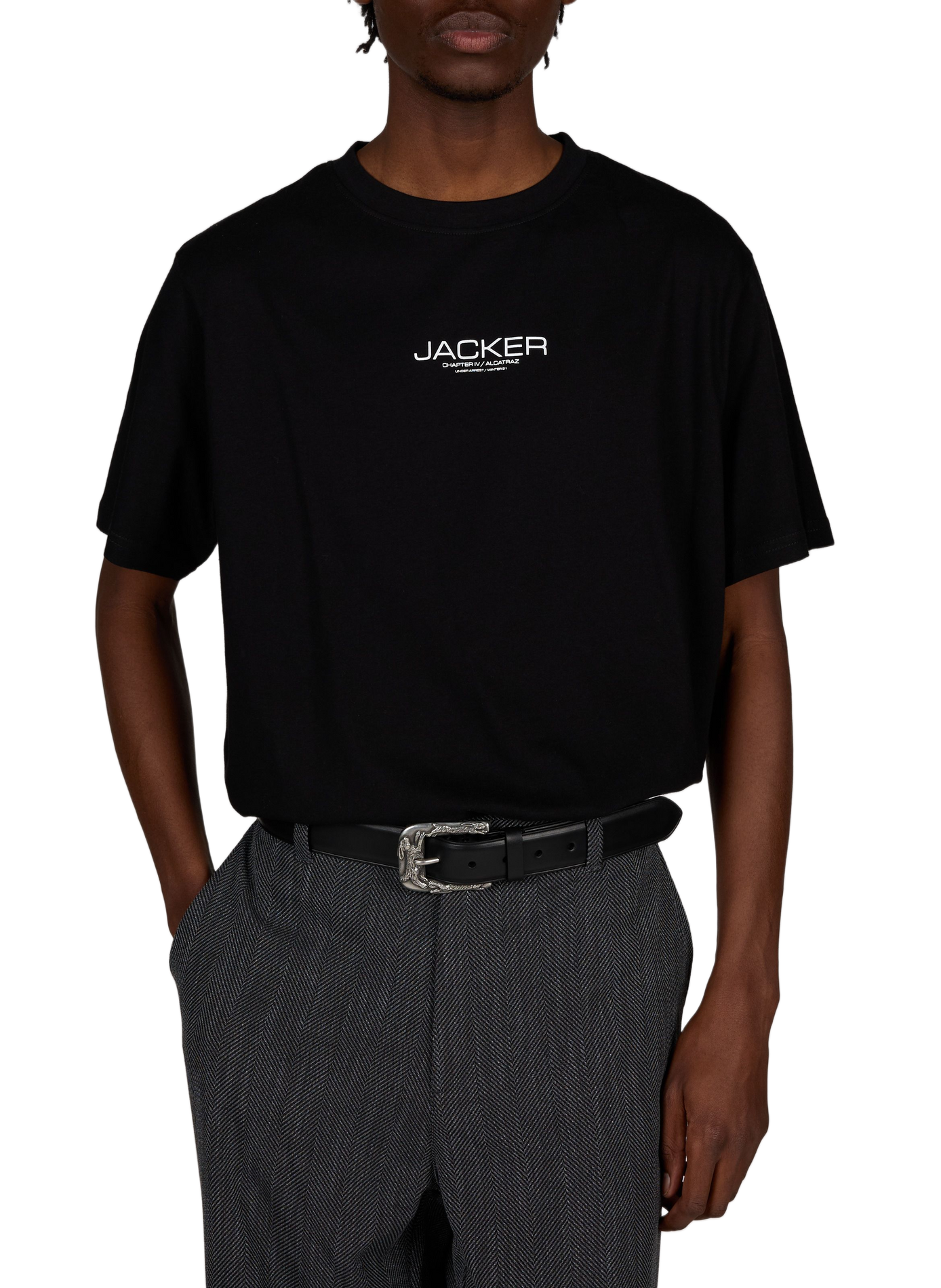 T-shirt droit sérigraphié en coton JACKER. Noir