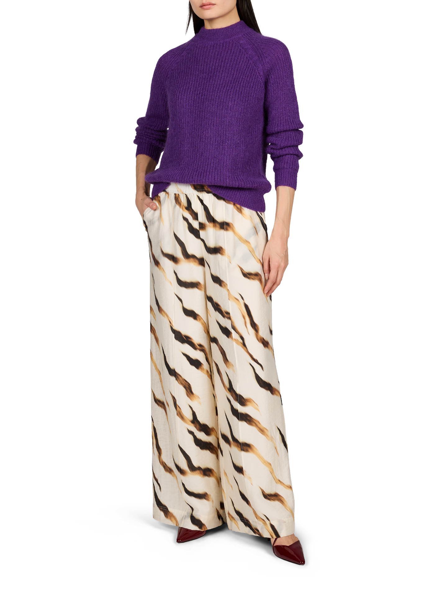 Wijde soepele broek met print ROUGE EDIT Beige