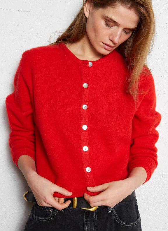 Gilet ample col rond en laine mélangée vitow Rouge by AMERICAN VINTAGE AMERICAN VINTAGE Gilet ample col rond en laine mélangée vitow Rouge