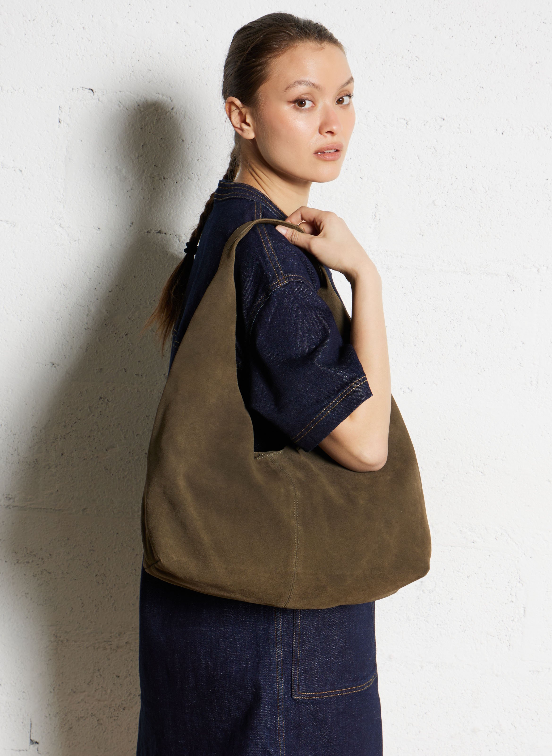 Sac à main en cuir IKKS Kaki