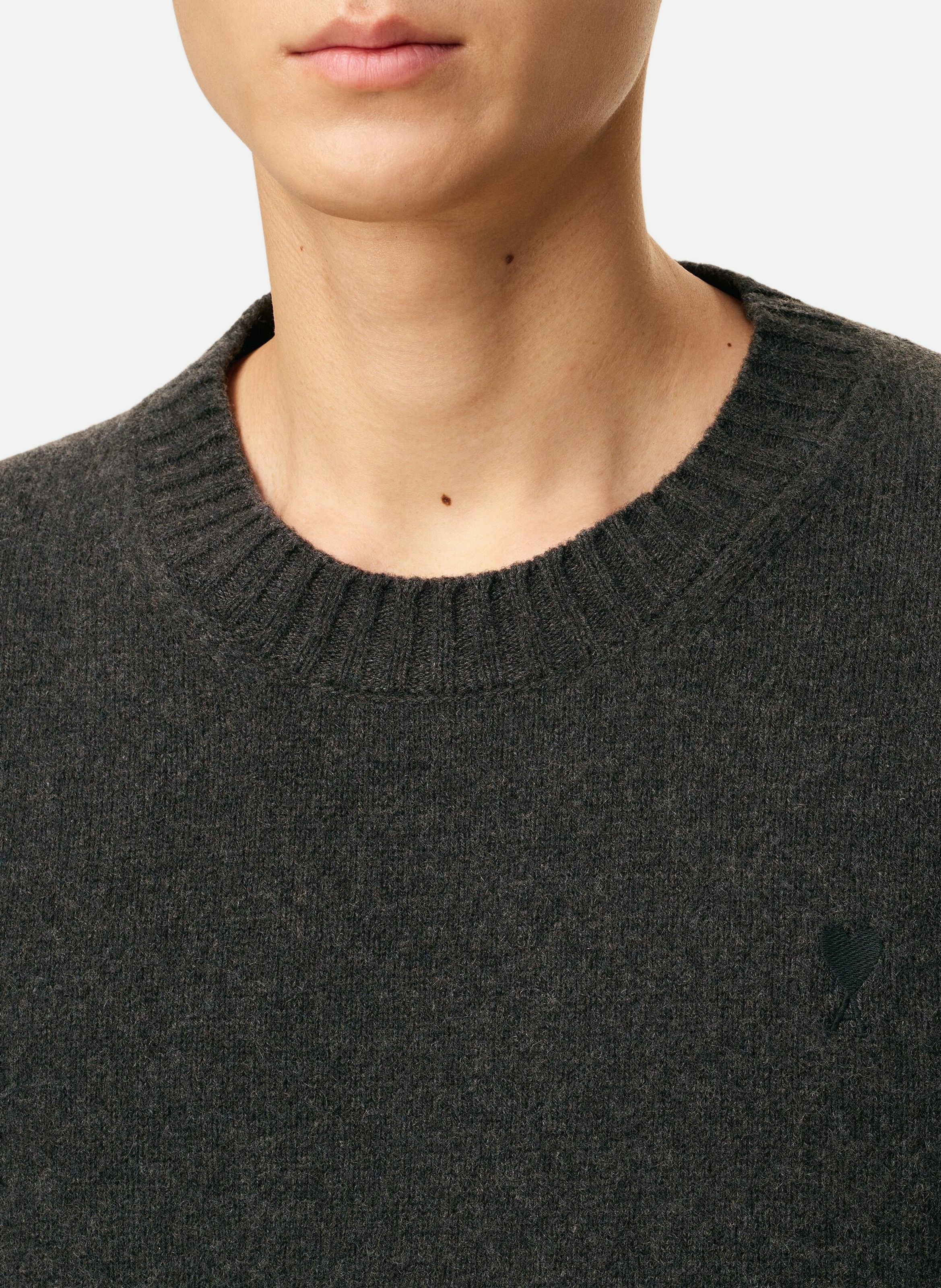 Pull col rond ami de coeur en cachemire AMI PARIS Gris