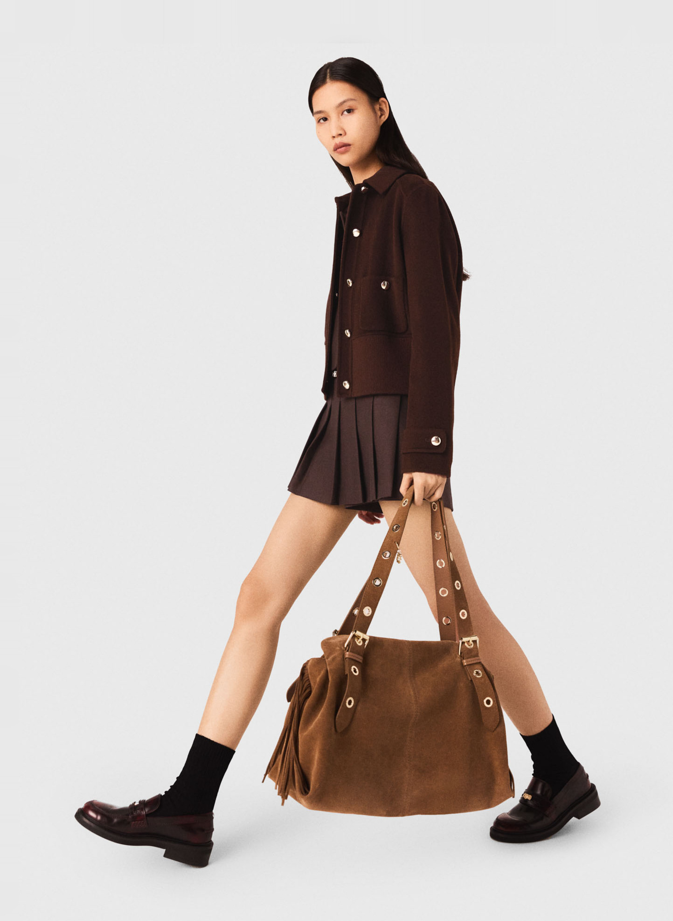 Blouson col classique en laine mélangée MAJE Marron