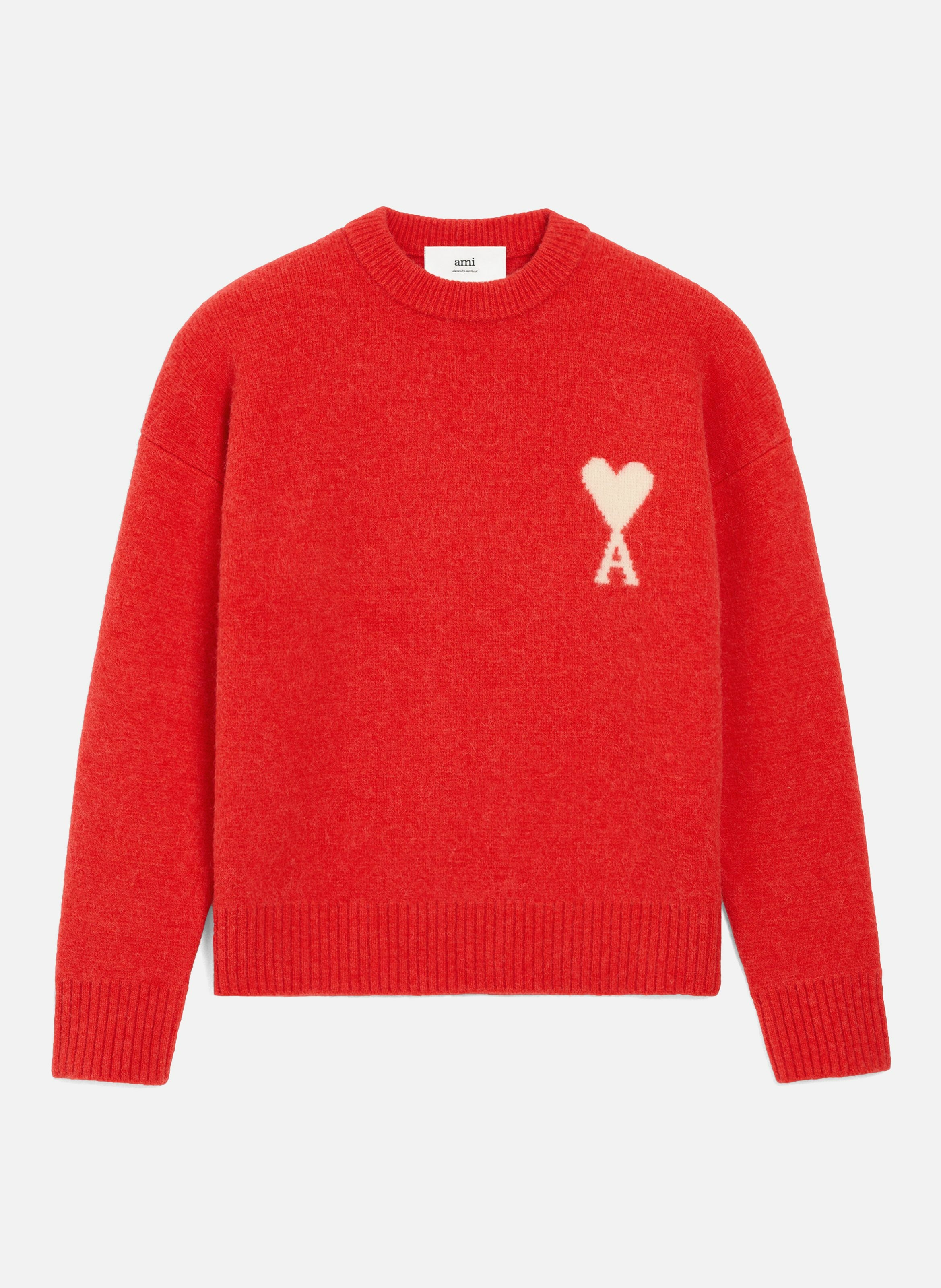 Pull col rond ami de coeur en alpaga unisexe AMI PARIS Rouge