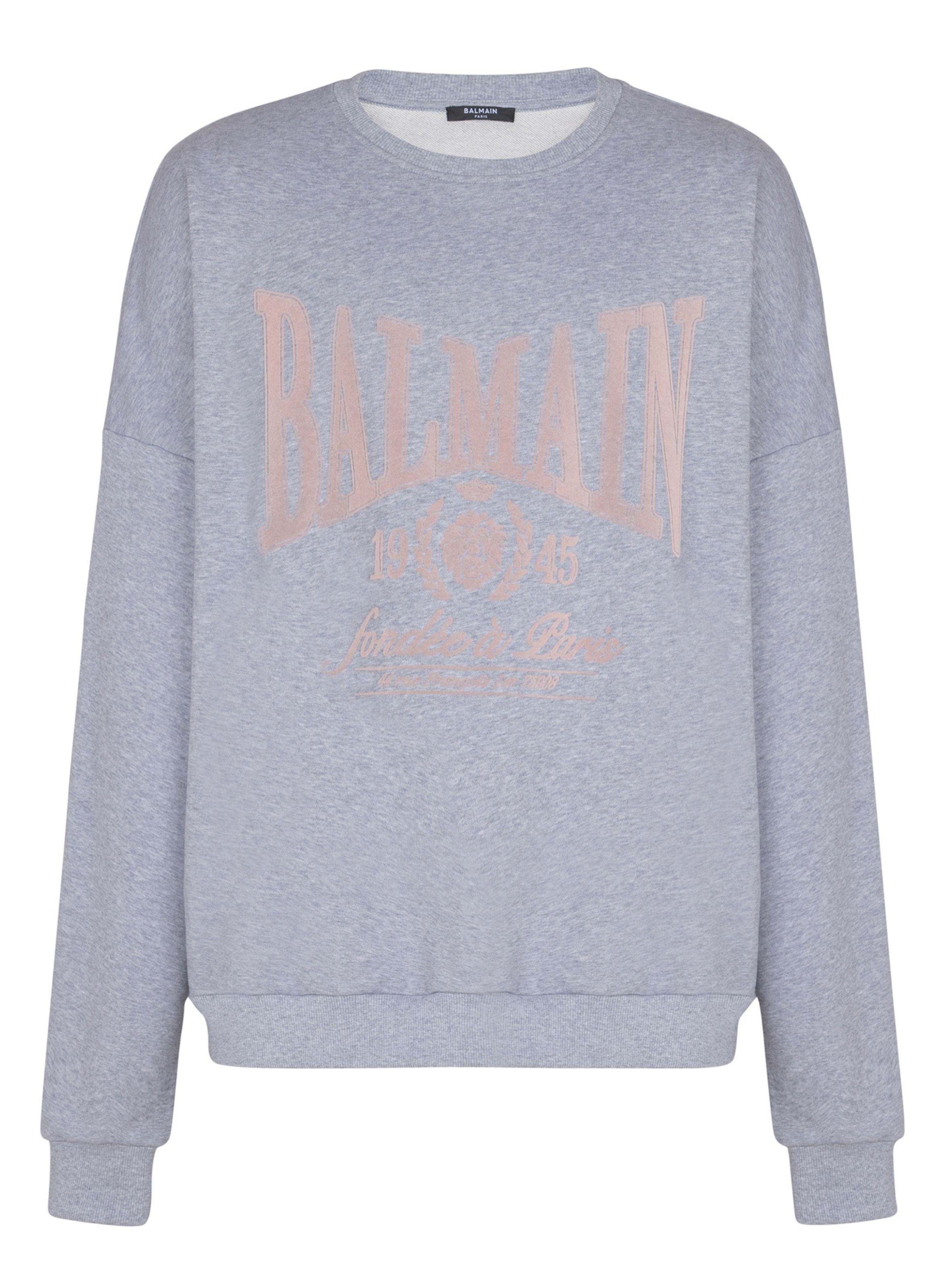 Sweatshirt en coton à imprimé BALMAIN Gris