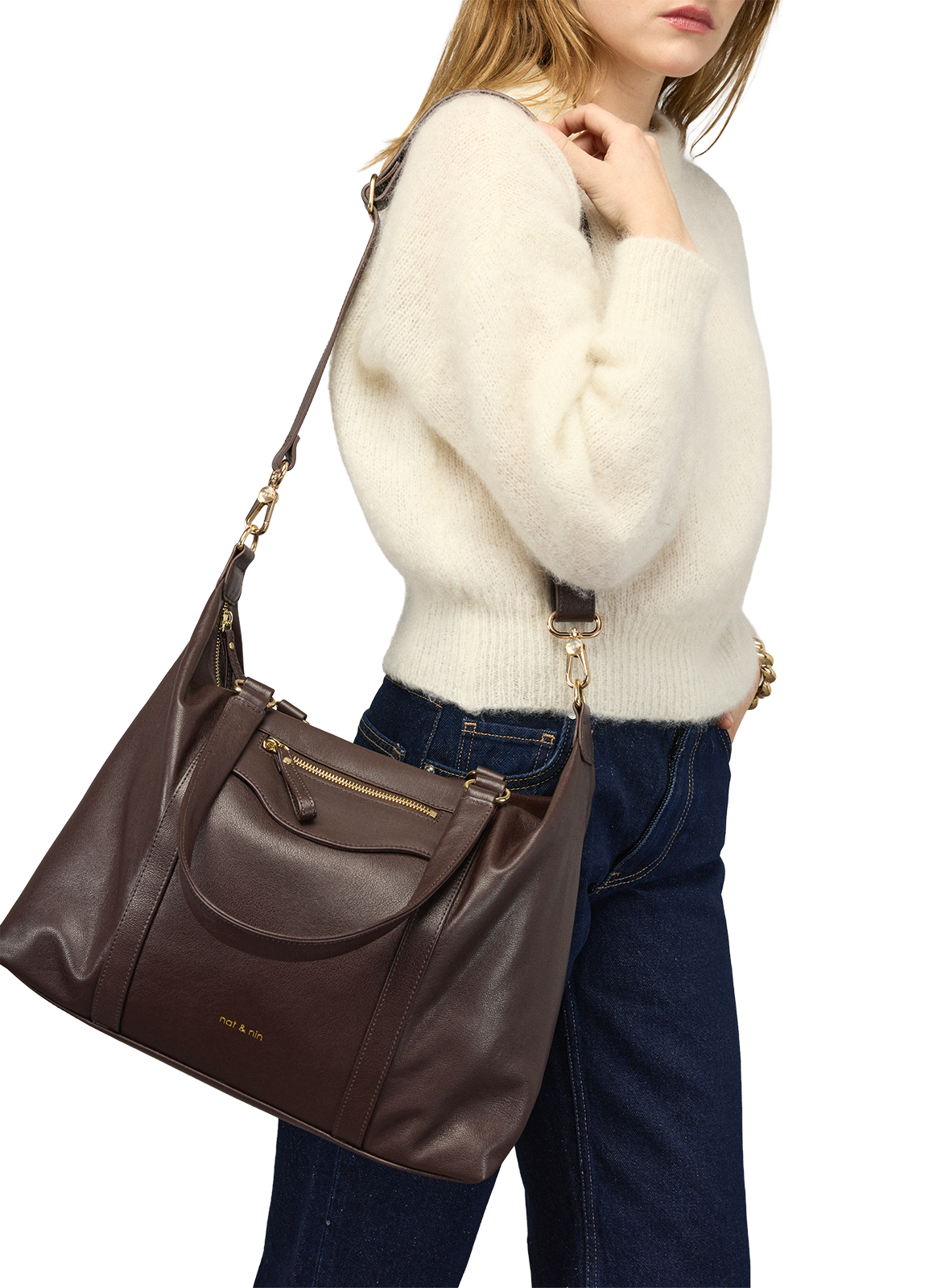 Sac à main Thylane en cuir NAT &amp; NIN Marron