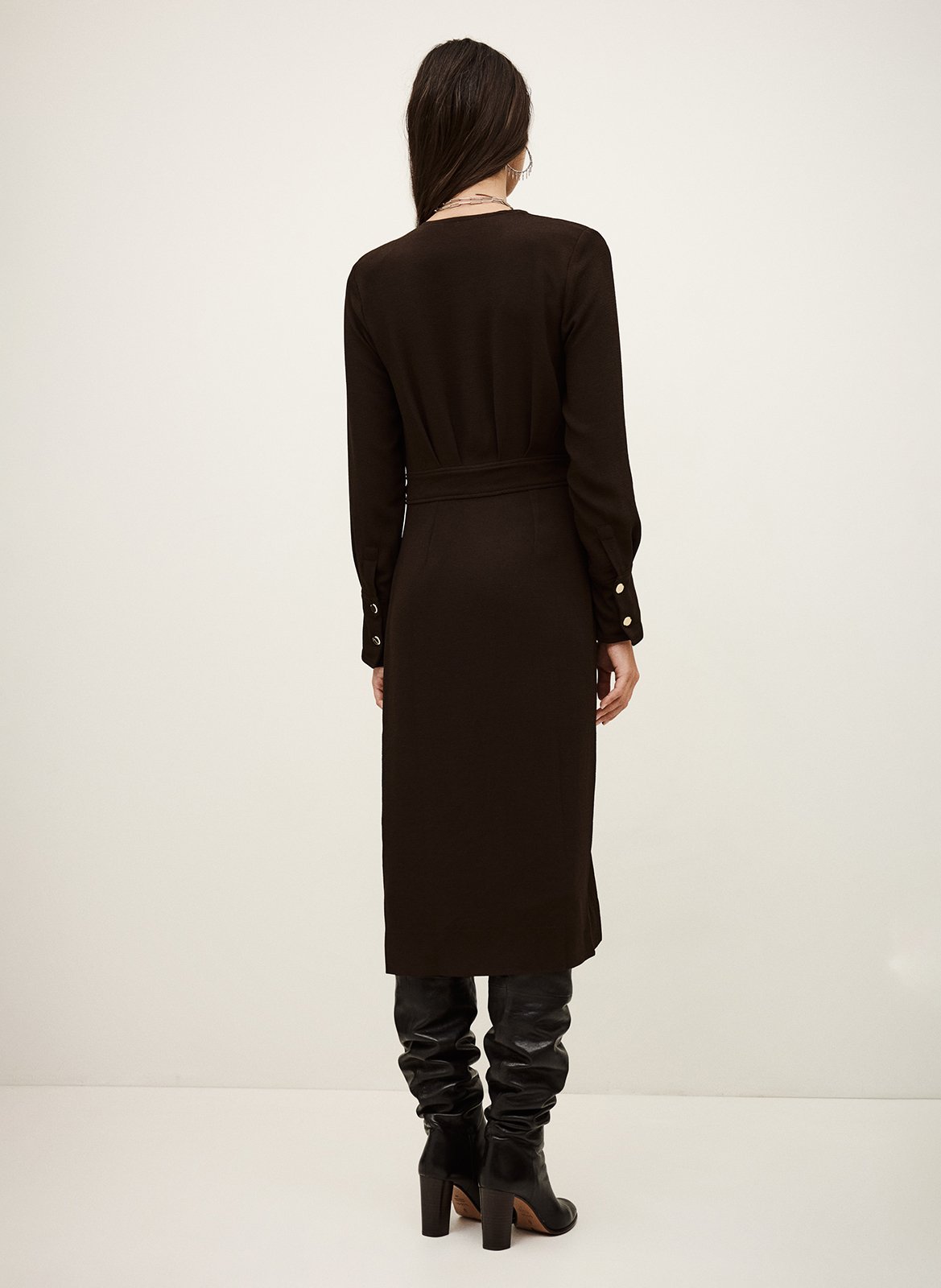 Robe longue col v fiji Marron