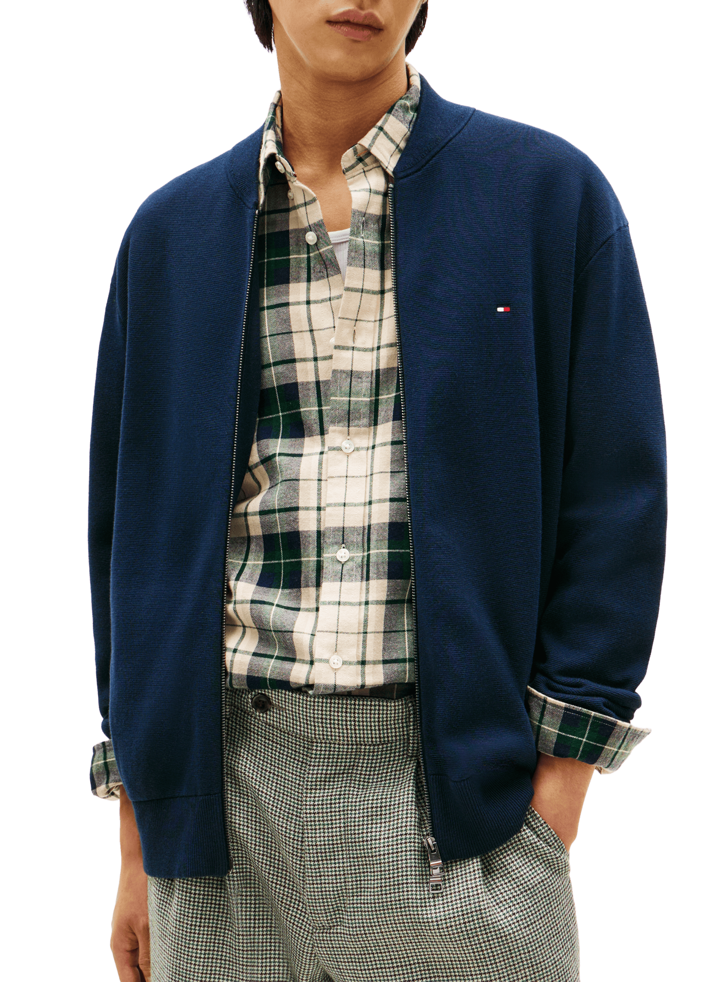 Gilet col montant zipé en coton mélangé TOMMY HILFIGER Bleu