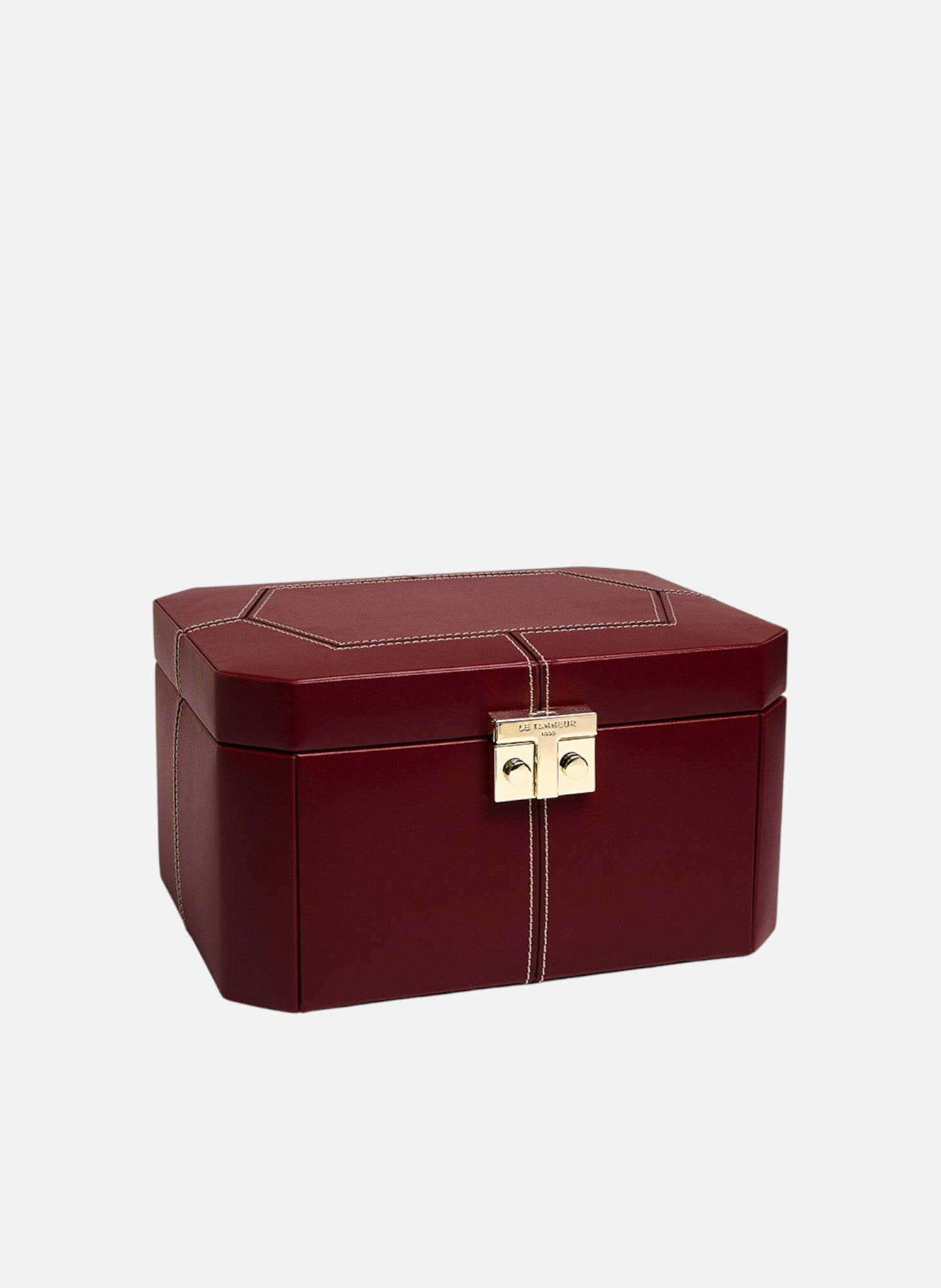 Grande boîte à bijoux fermoir t en cuir LE TANNEUR Rouge