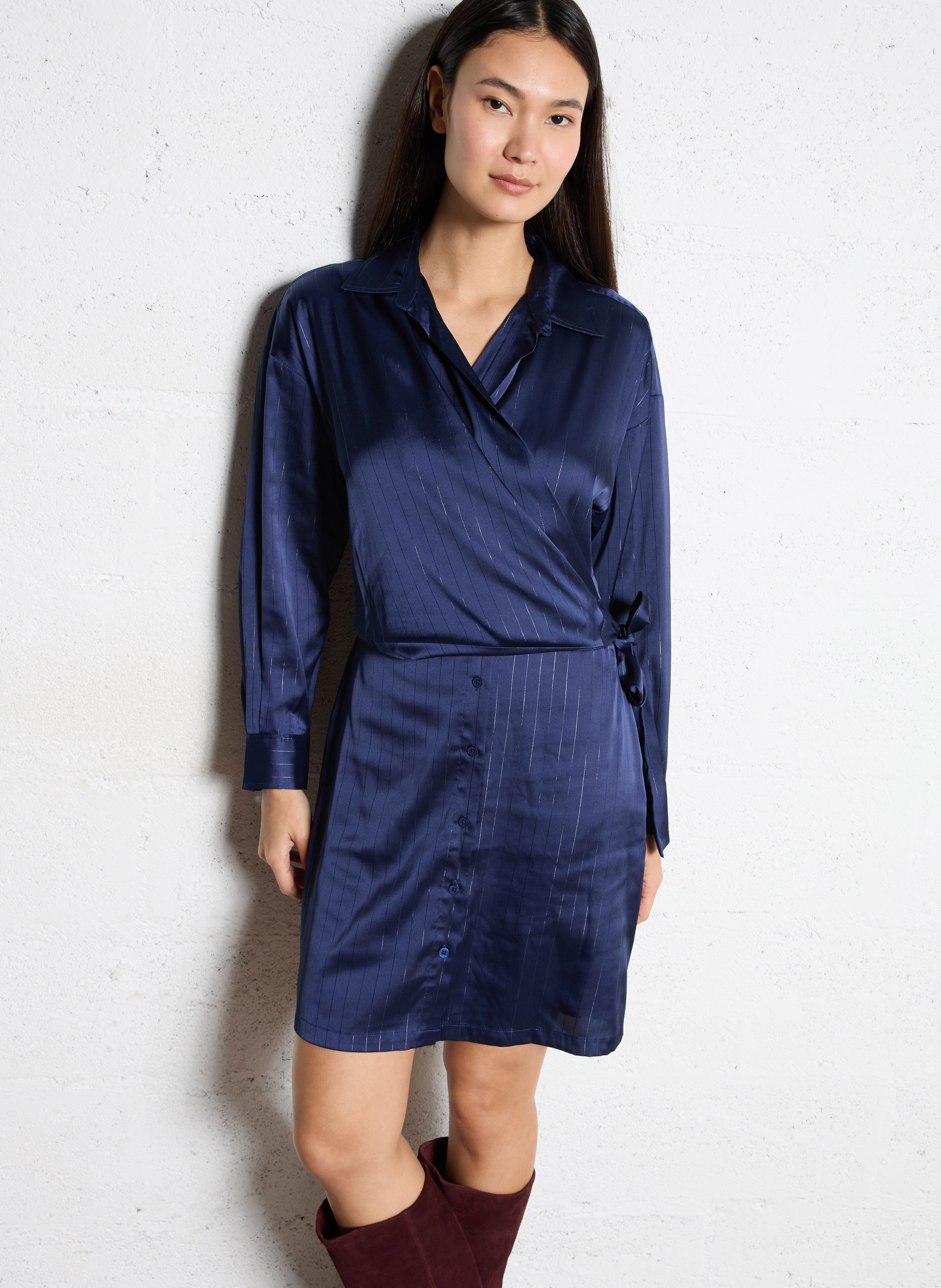 Robe chemise droite col classique rayée IKKS Bleu