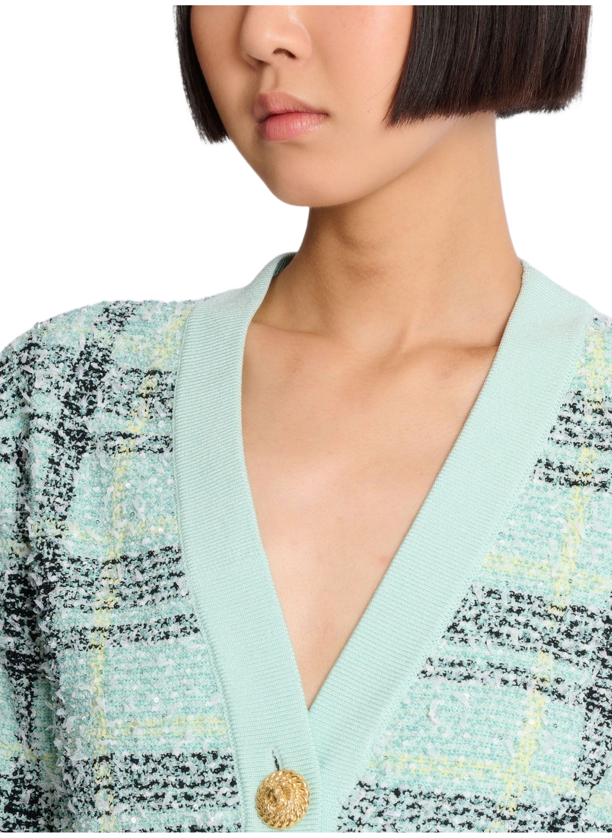Cardigan loose en tweed à paillettes BALMAIN Vert
