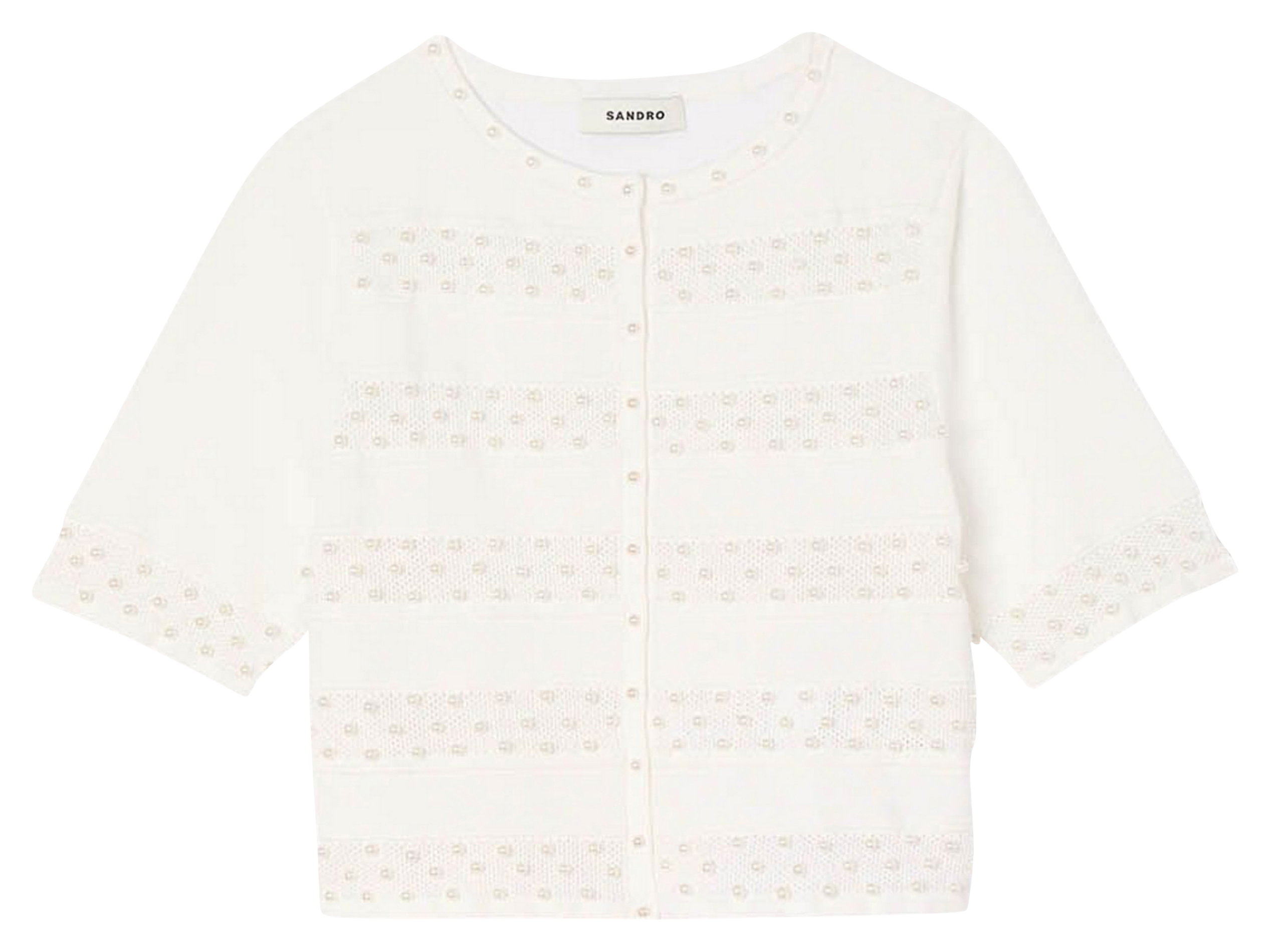 Cardigan court perlé col rond SANDRO Beige