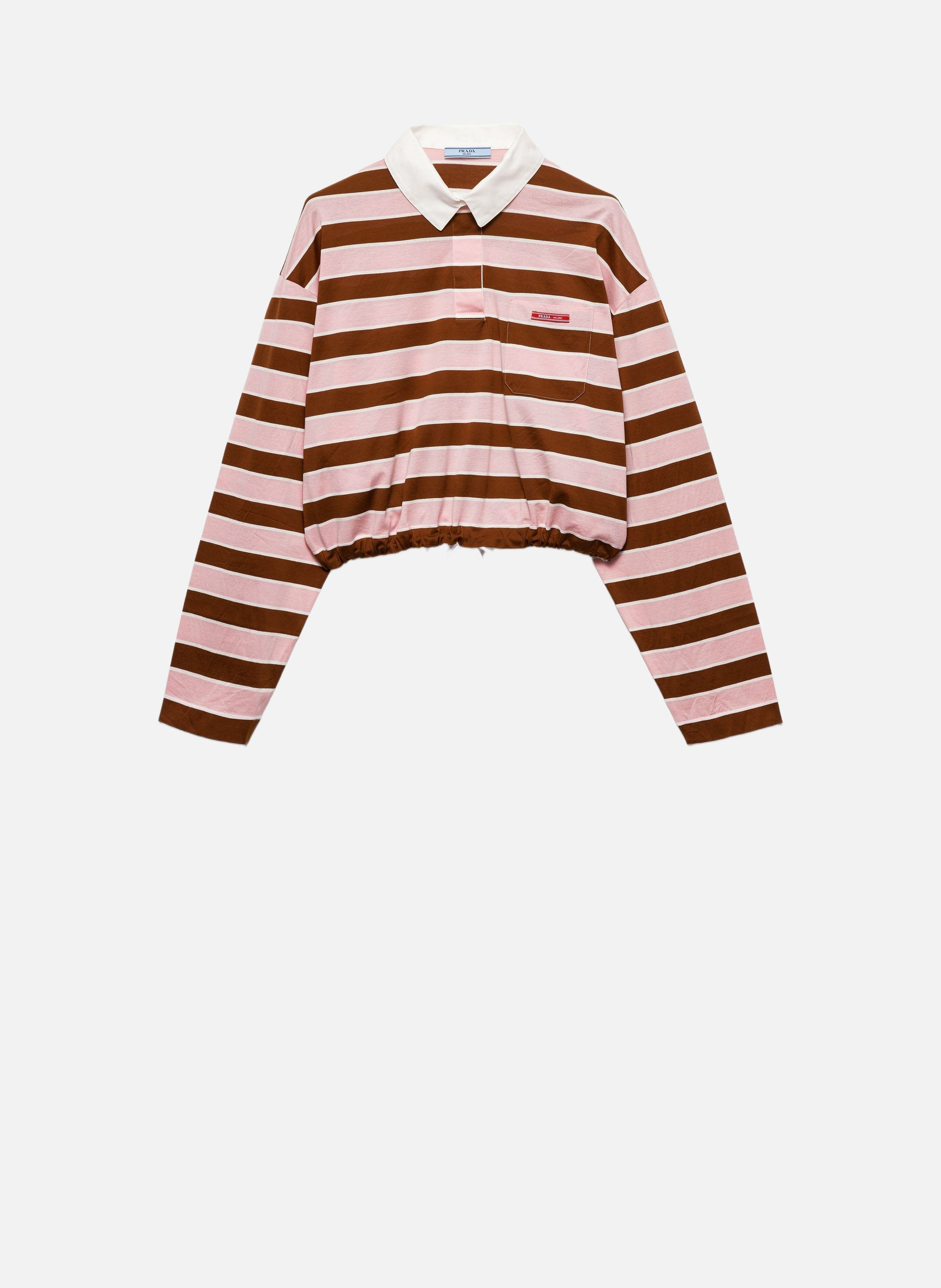 T-shirt en coton lisle à manches longues avec impr PRADA Rose