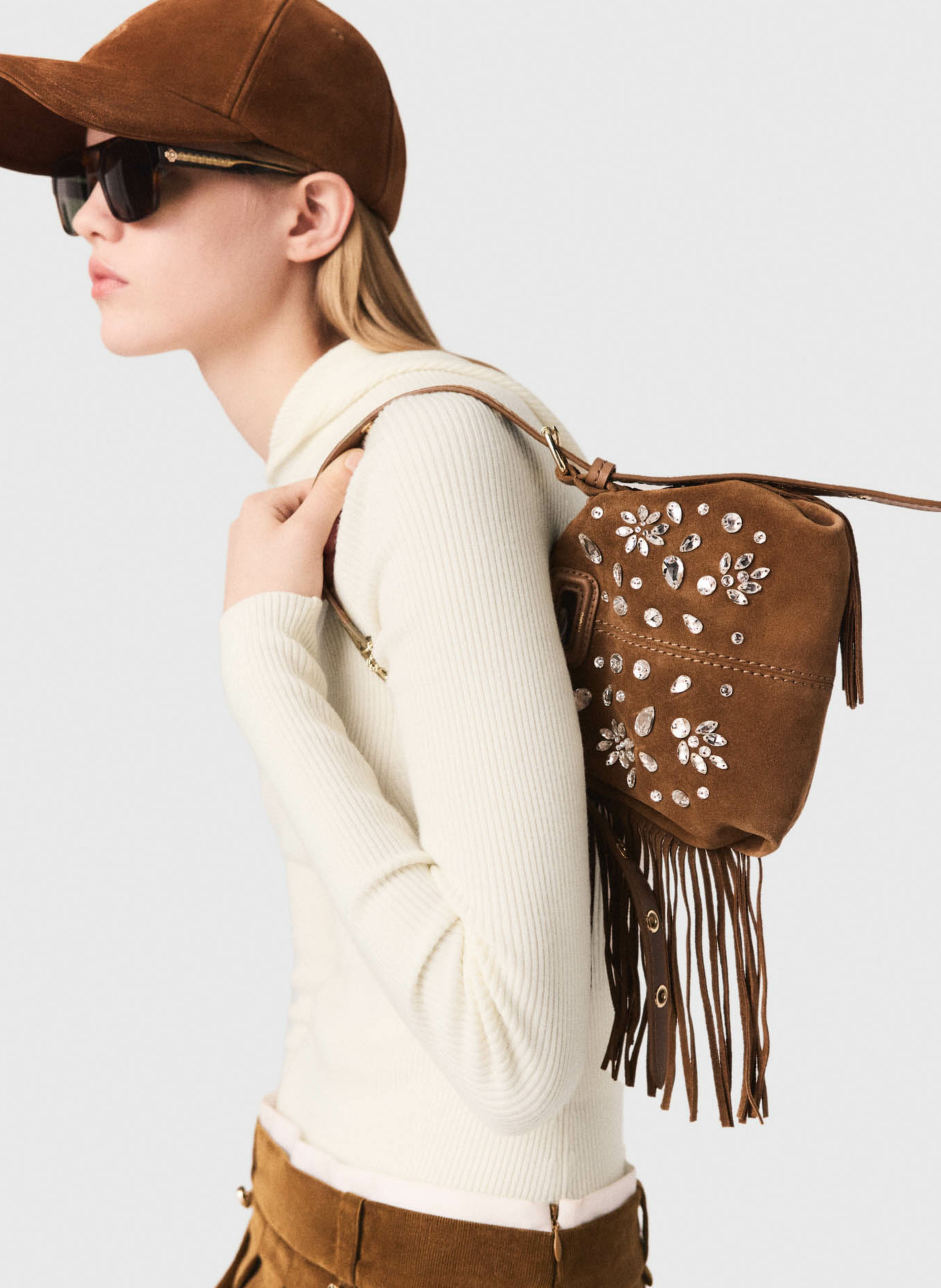 Jupe courte plissée en coton mélangé MAJE Beige