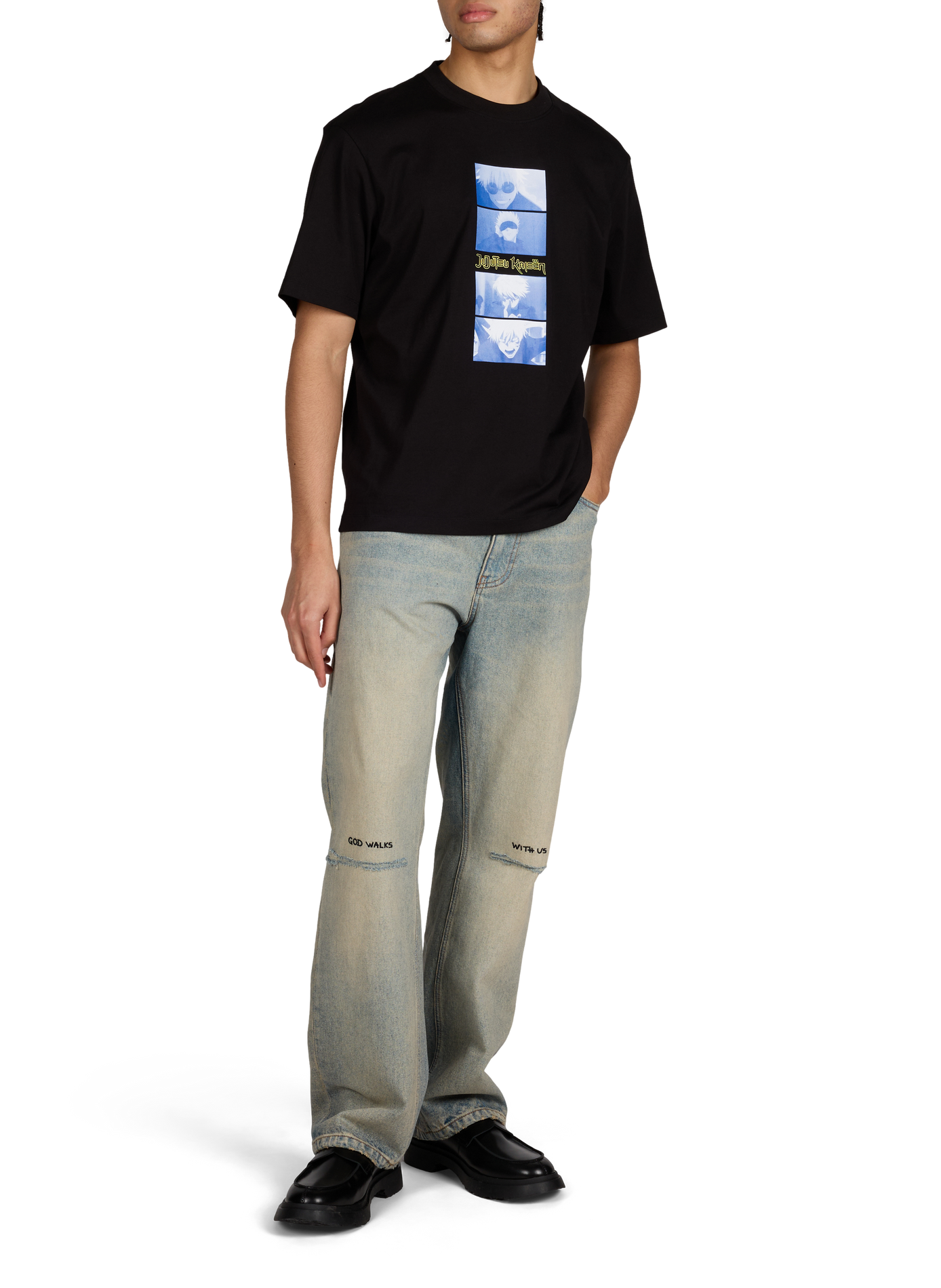 T-shirt droit imprimé Jujutsu Kaisen en coton HUGO BLUE Noir