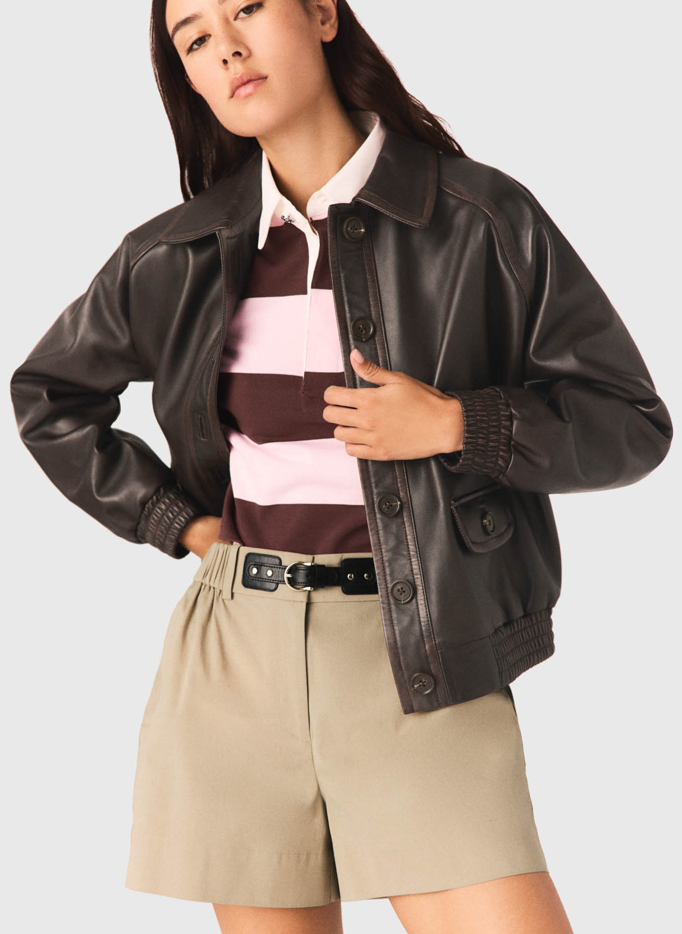 Short droit en coton mélangé MAJE Beige