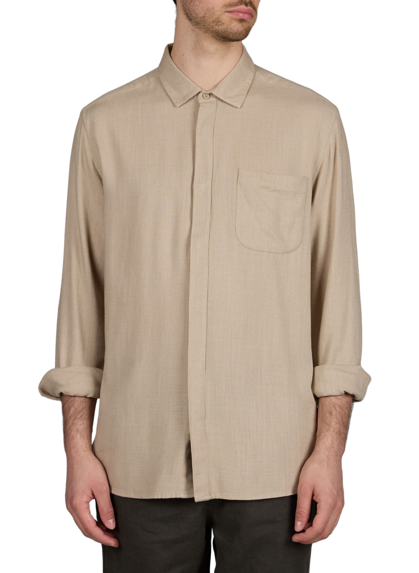 Straight-cut cotton shirt with classic collar KNOWLEDGE COTTON Grey