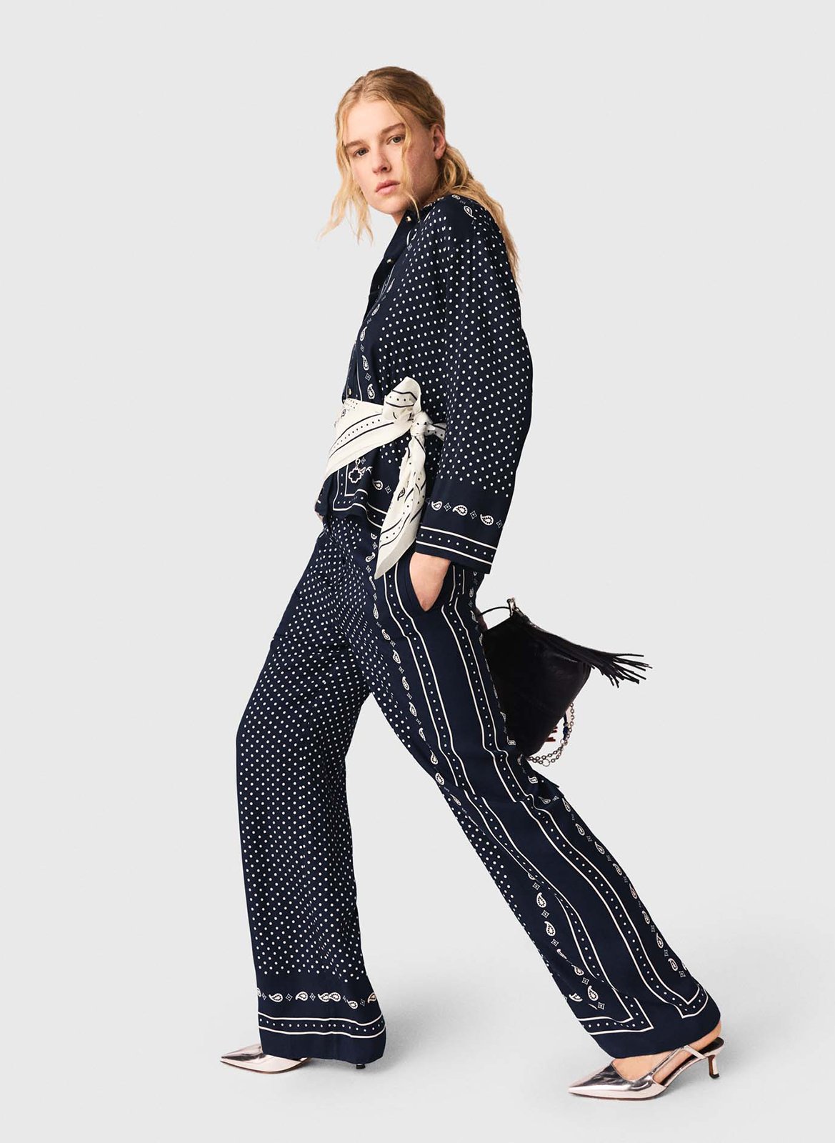 Pantalon large fluide MAJE Bleu