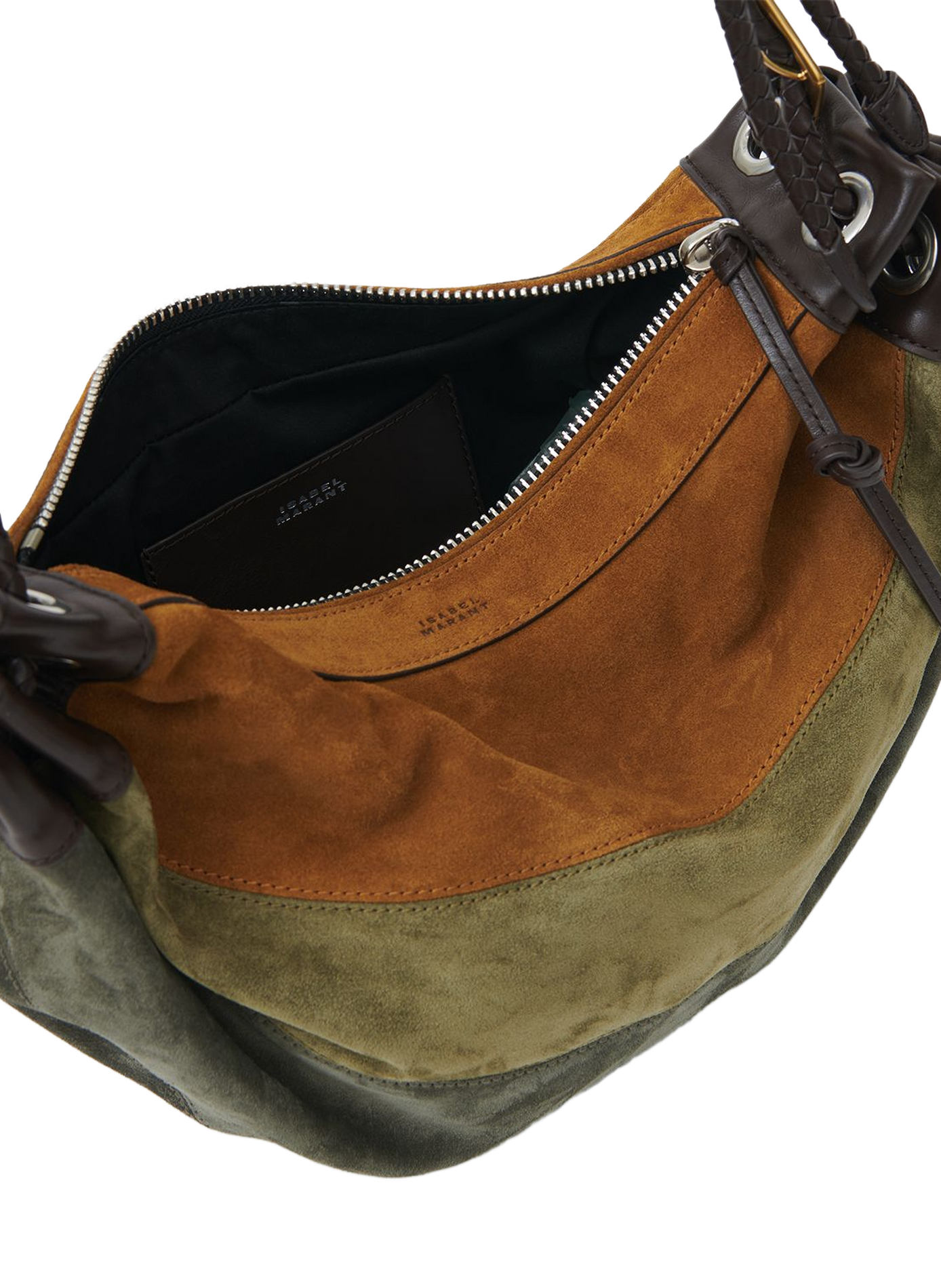 Maia Medium patchwork shoulder bag in suede calf leather ISABEL MARANT Khaki