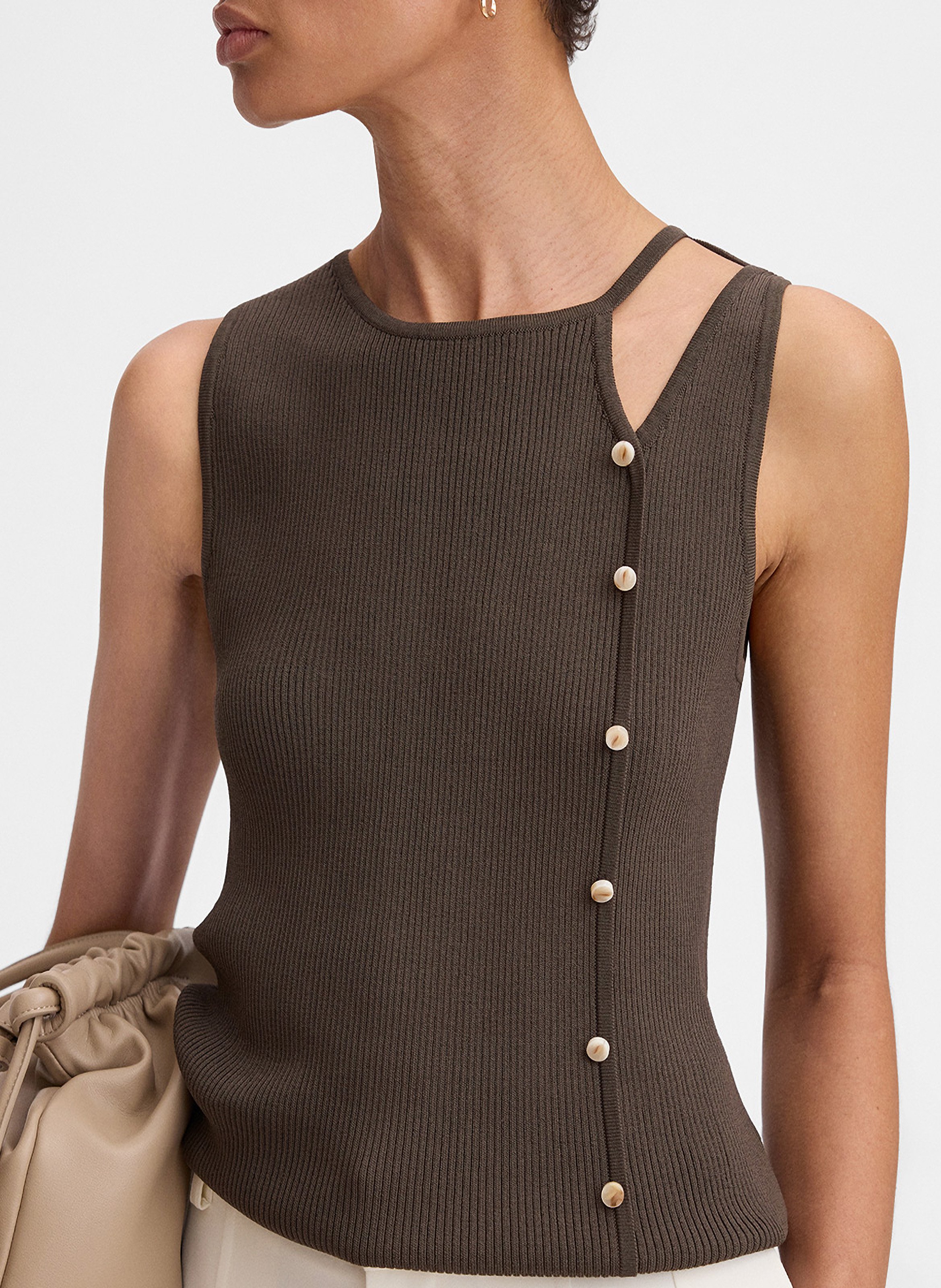 Top droit col rond en maille ceret SIMORRA Marron