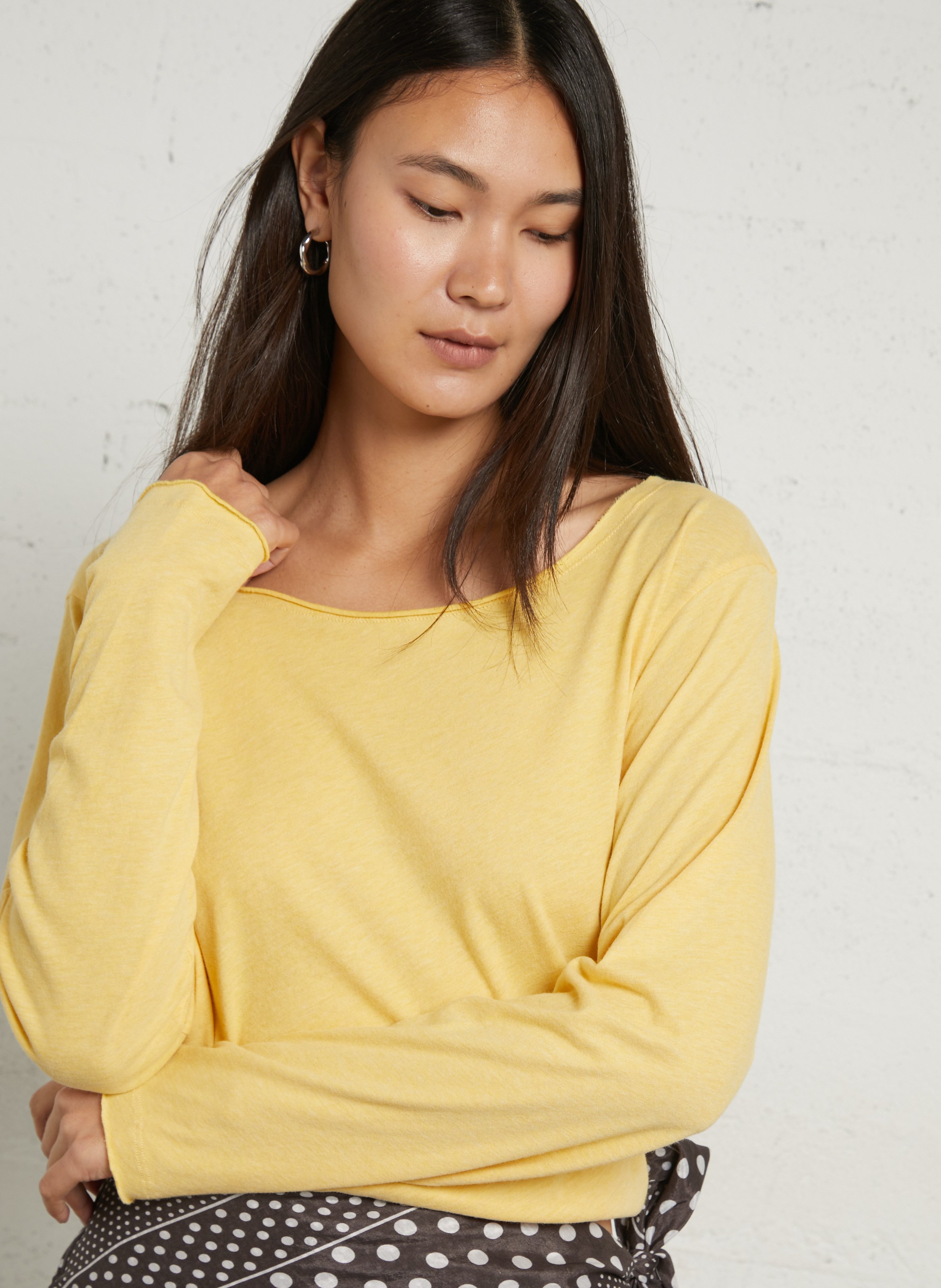Tee-shirt col bateau uni oxyl AMERICAN VINTAGE Jaune