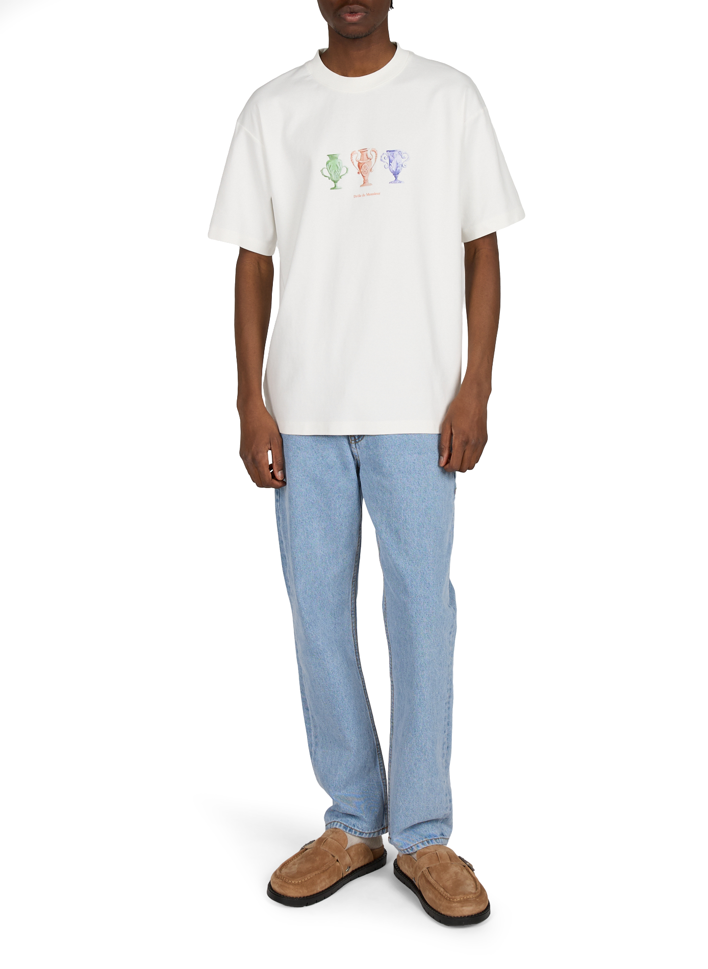 Straight screen-printed cotton T-shirt DROLE DE MONSIEUR White