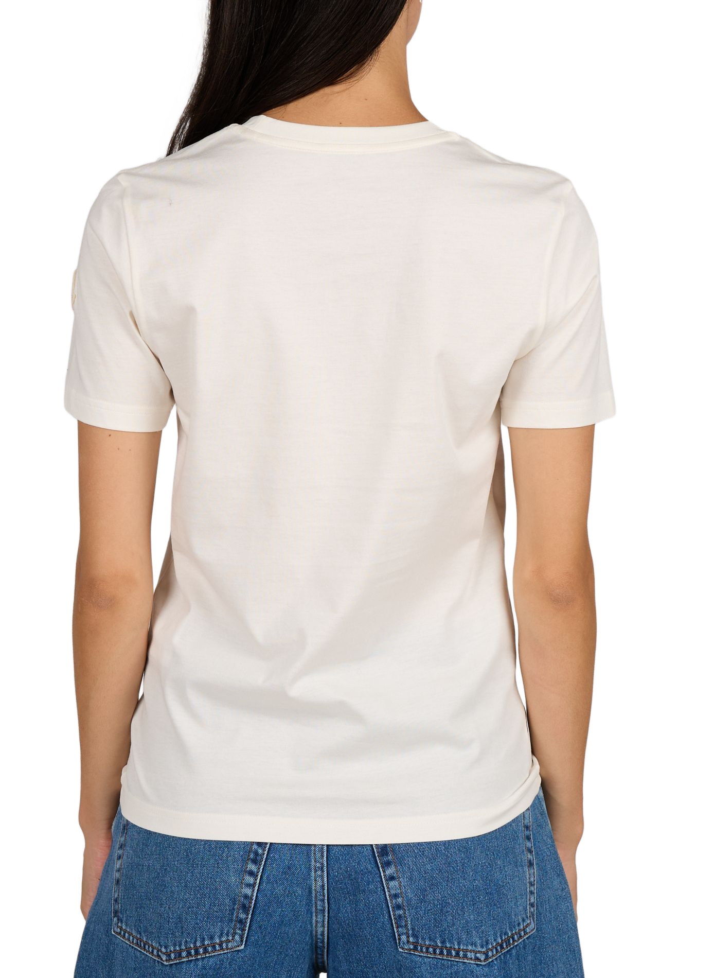 T-shirt uni à logo brodé au col en coton MONCLER Blanc