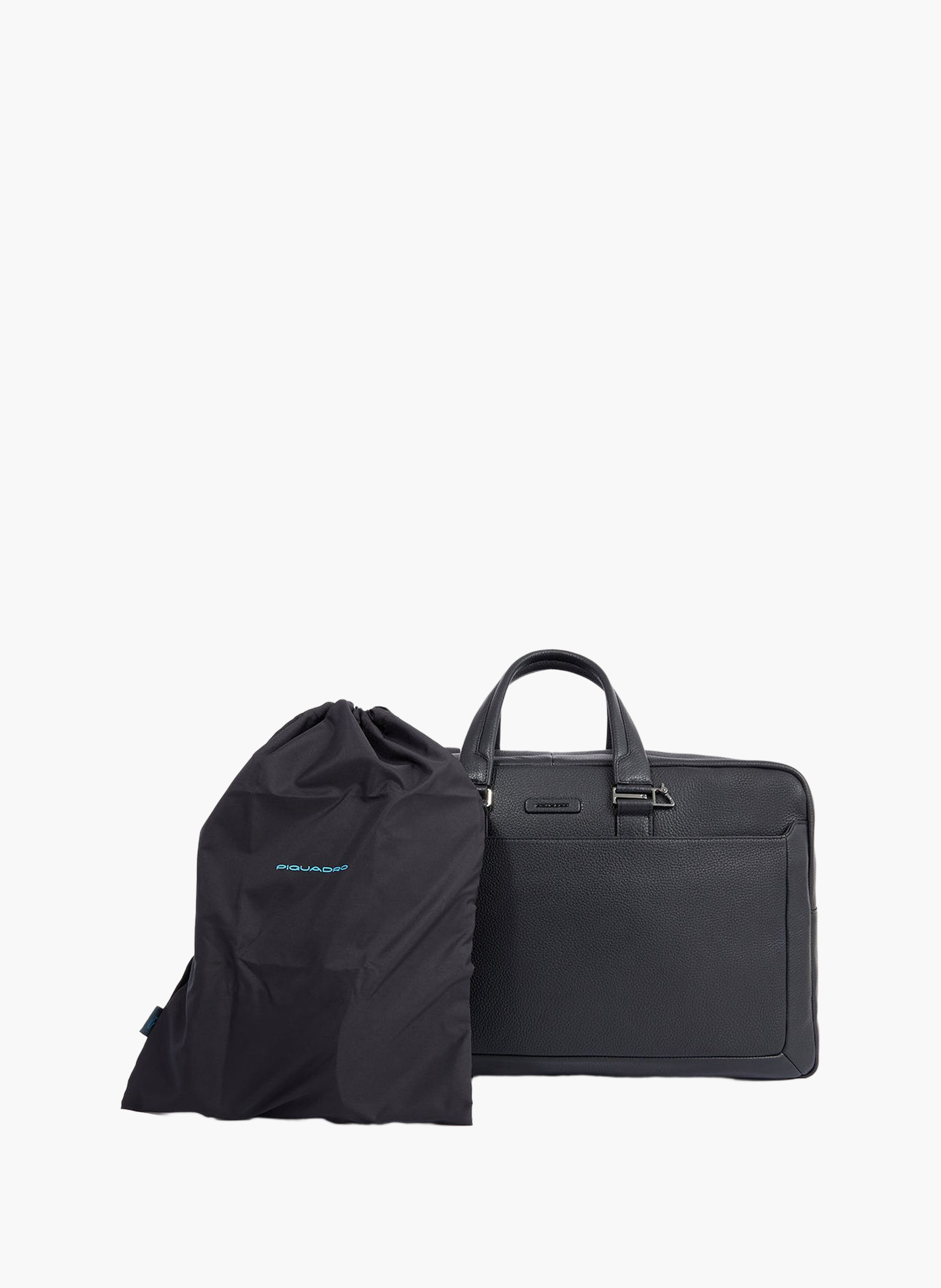 Leather duffel bag with shoe compartment & trolley strap PIQUADRO Black