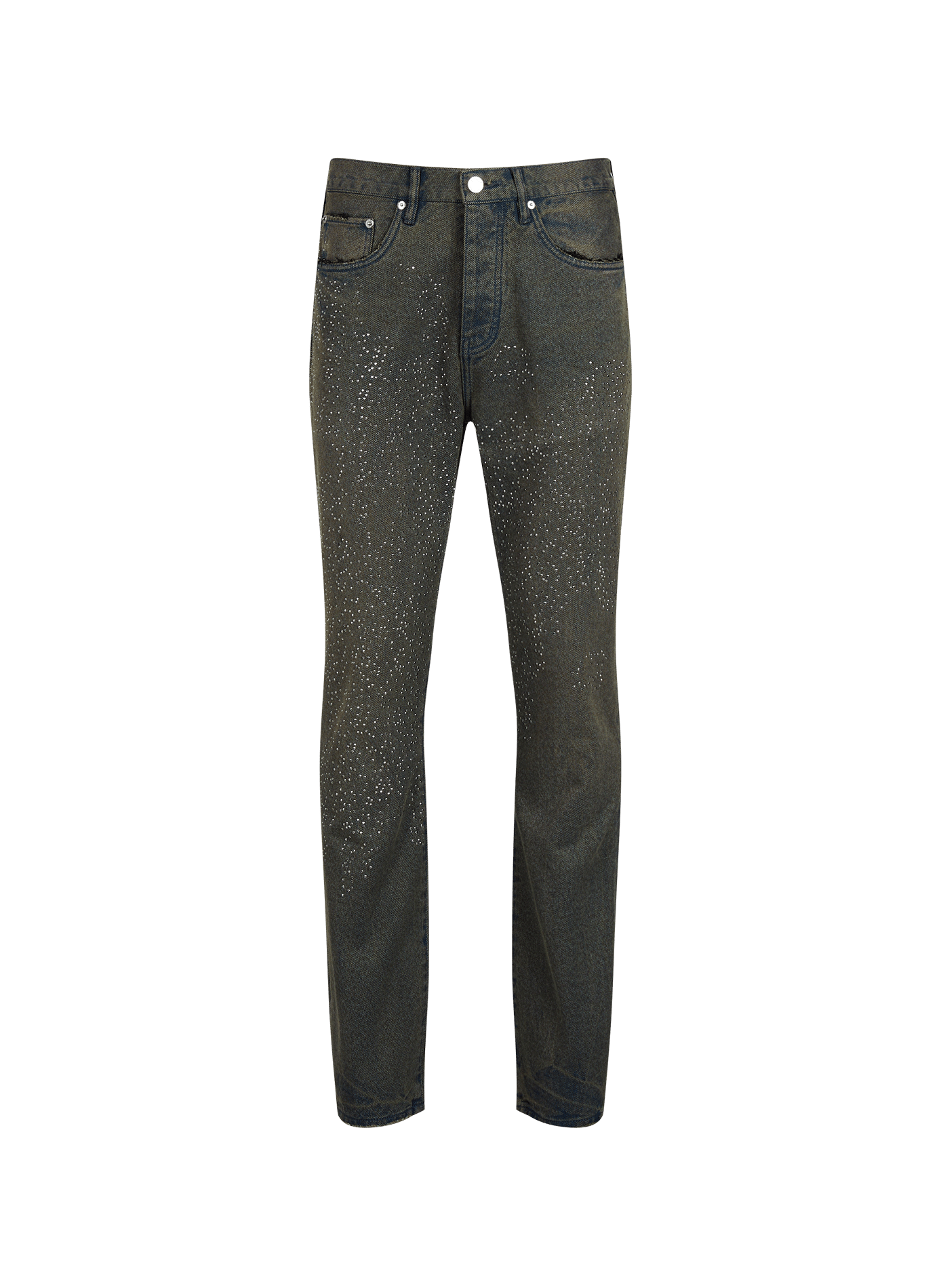 Gerade geschnittene, verwaschene Jeans mit Strasssteinen PURPLE BRAND Blau
