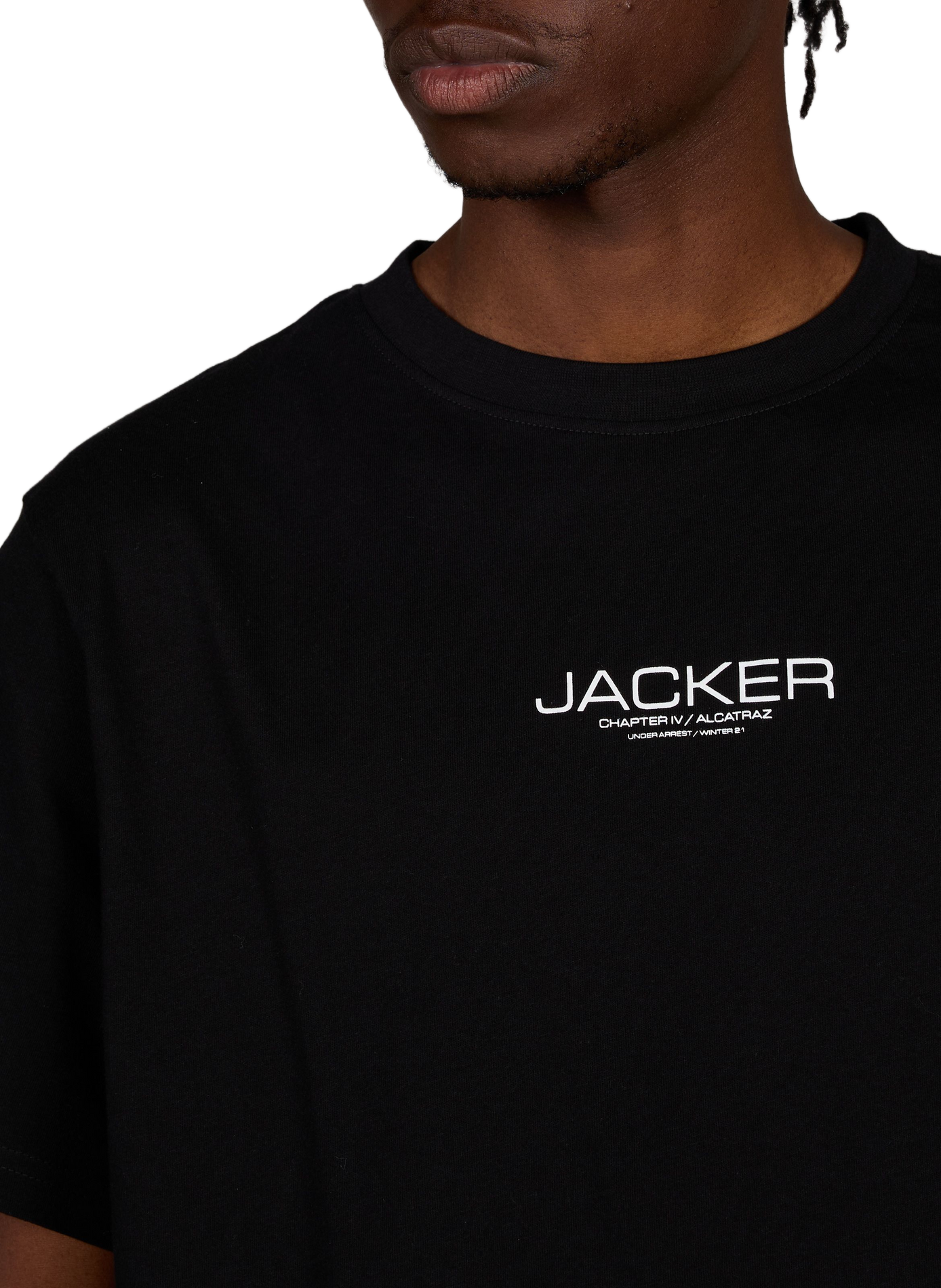 T-shirt droit sérigraphié en coton JACKER. Noir