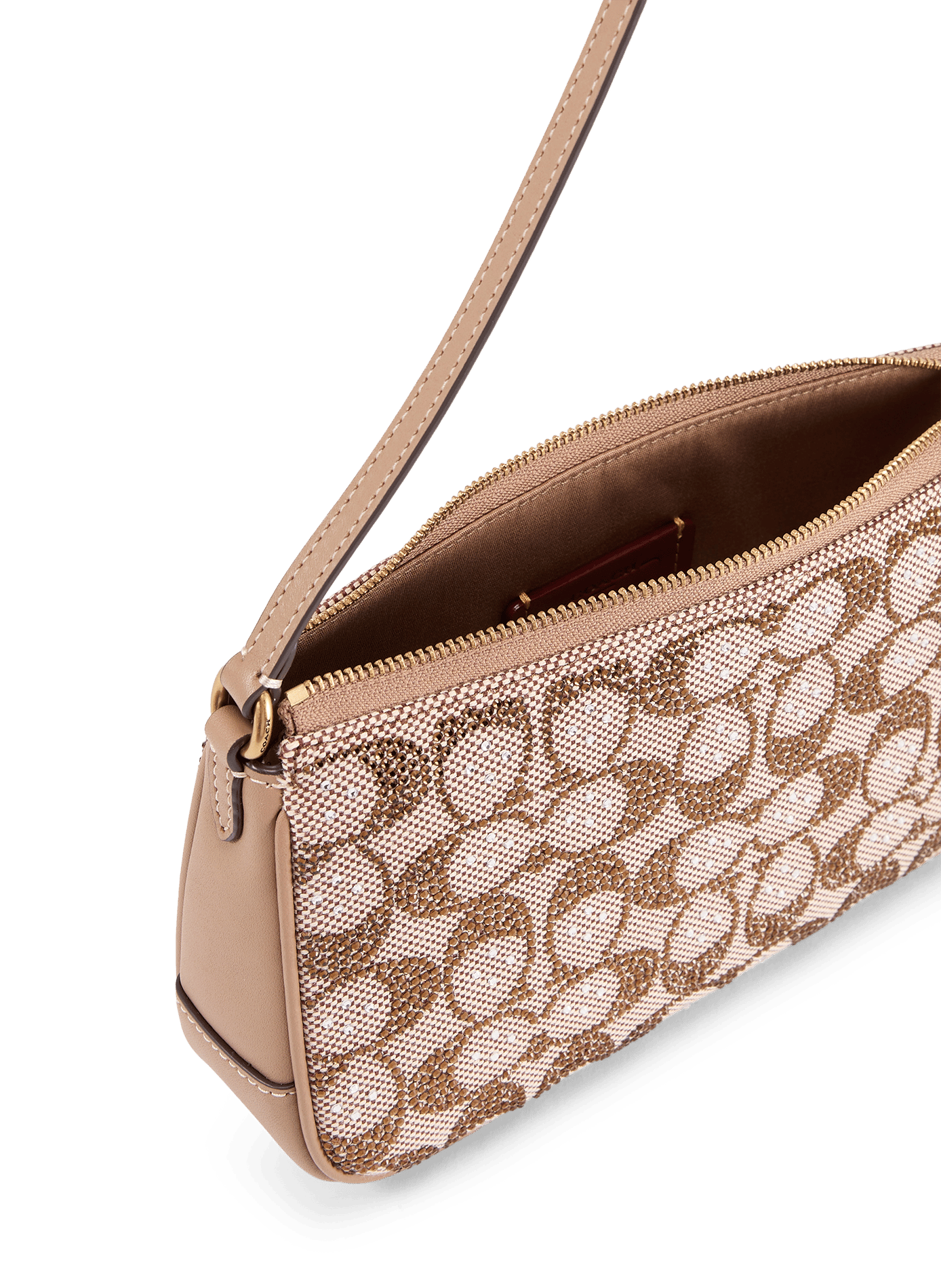Plaza-Schultertasche mit Strasssteinen COACH Beige